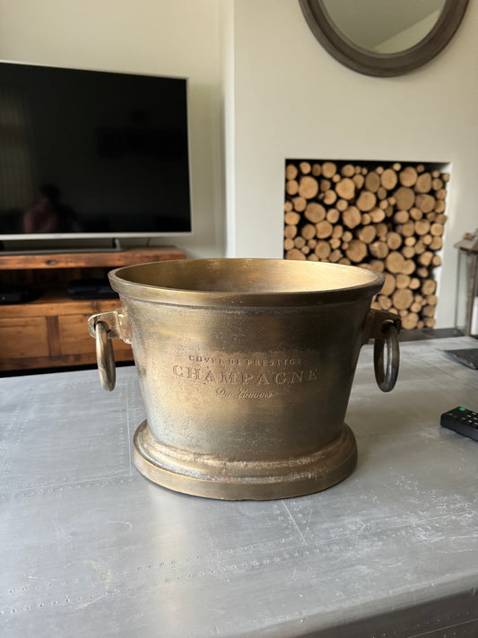 Antique Brass Great Gatsby ~ Solid Cast Engraved Champagne Ice Bucket | Wine Cooler