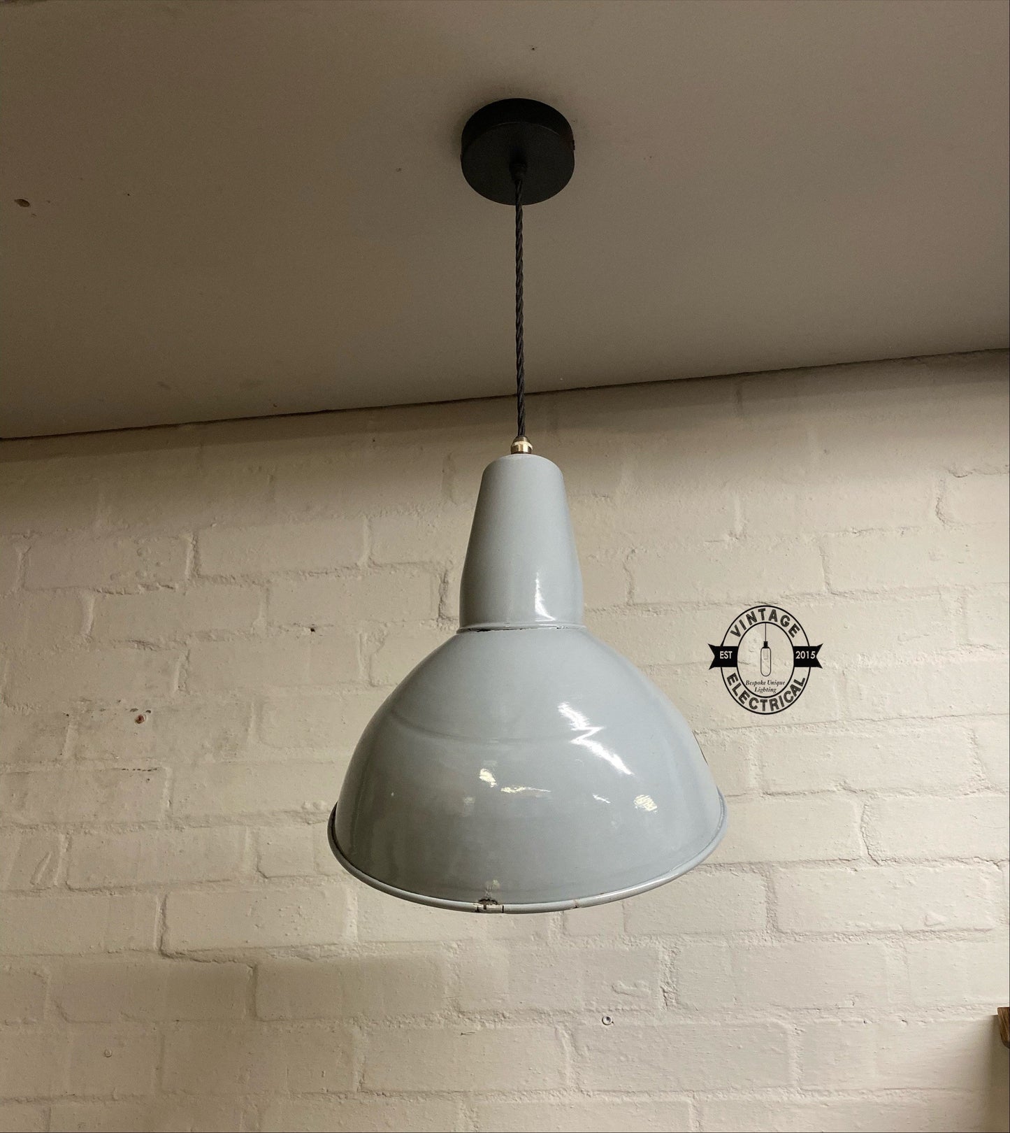 Benjamin 1950s Grey Industrial Parabolic Shade Pendant Set Light | Ceiling Dining Room Kitchen Table | Vintage 1 x Edison Filament Bulb Lamp