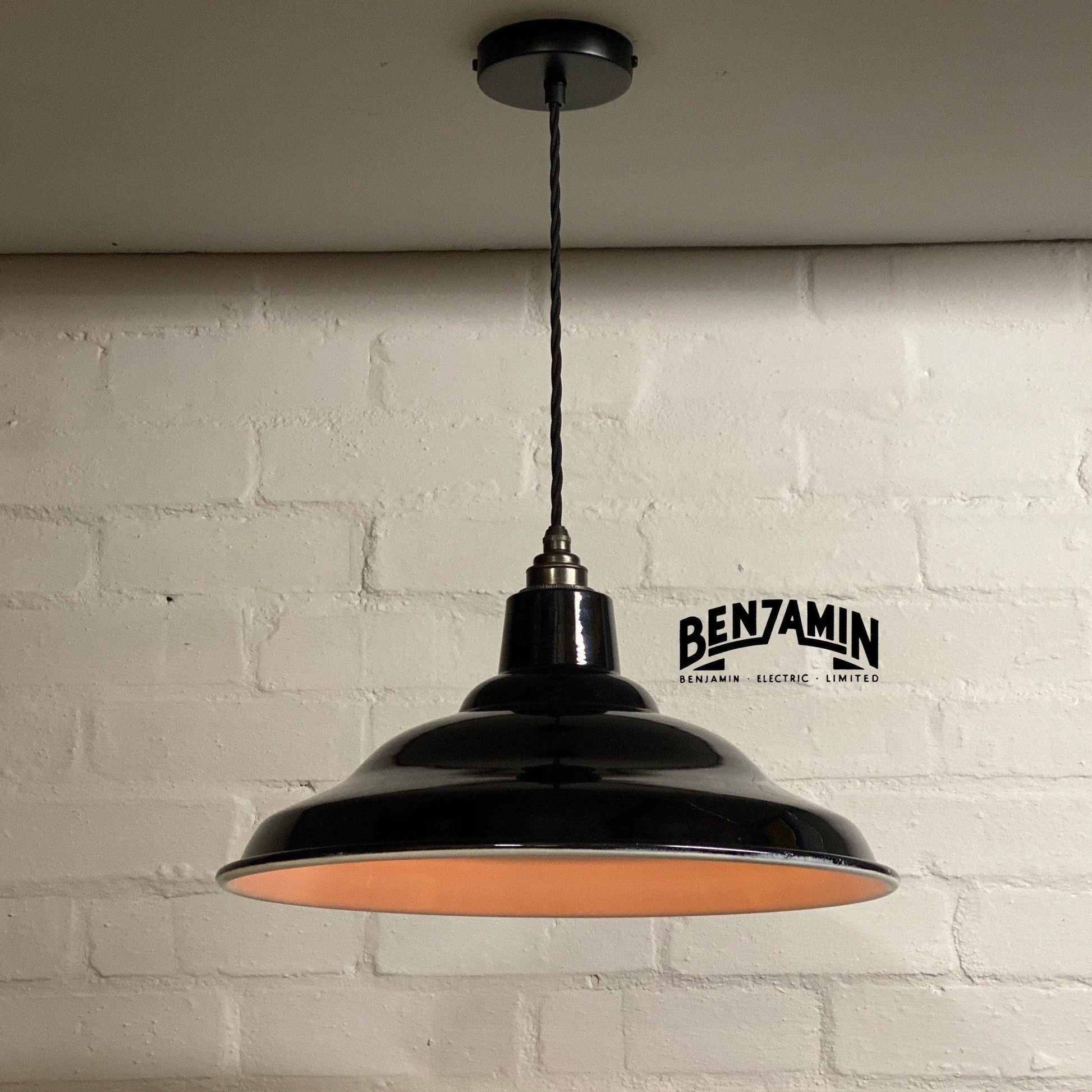 Bawsey ~ Jet Black Industrial factory shade light ceiling dining room kitchen table vintage edison filament lamps pendant 16 Inch