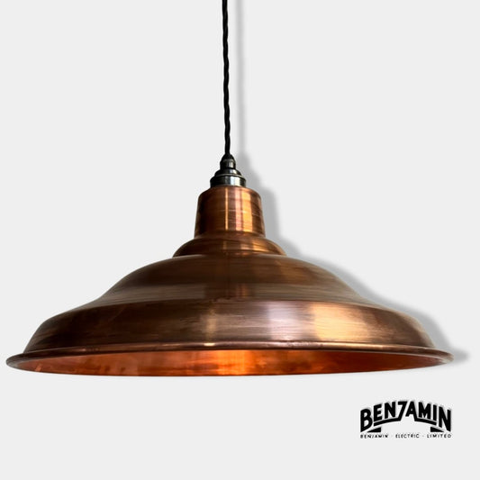 Bawsey ~ Antique Copper Industrial factory shade light ceiling dining room kitchen table vintage edison filament lamps pendant | 16 Inch