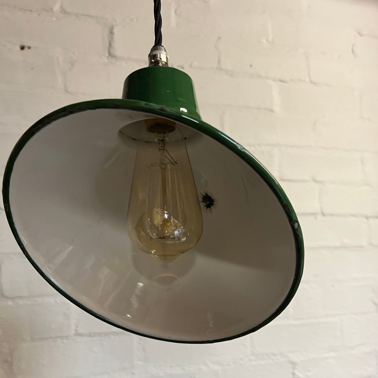 Maxlume 1920s Green Industrial Parabolic Angled Shade Pendant Set Light