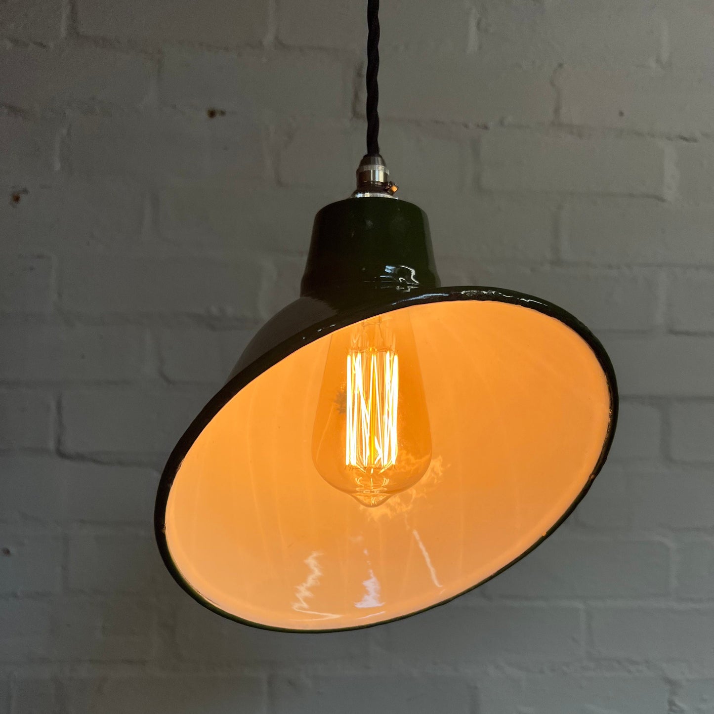 Maxlume 1920s Green Industrial Parabolic Angled Shade Pendant Set Light