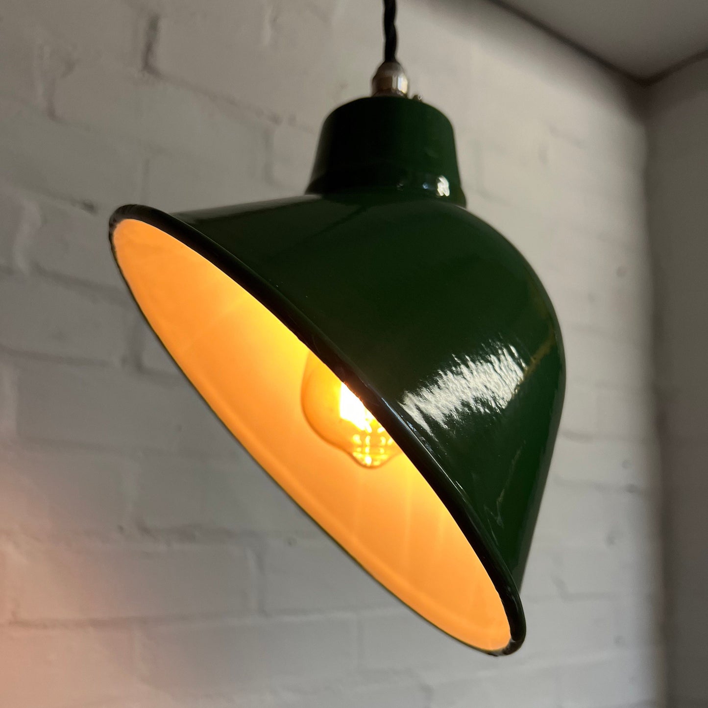 Maxlume 1920s Green Industrial Parabolic Angled Shade Pendant Set Light