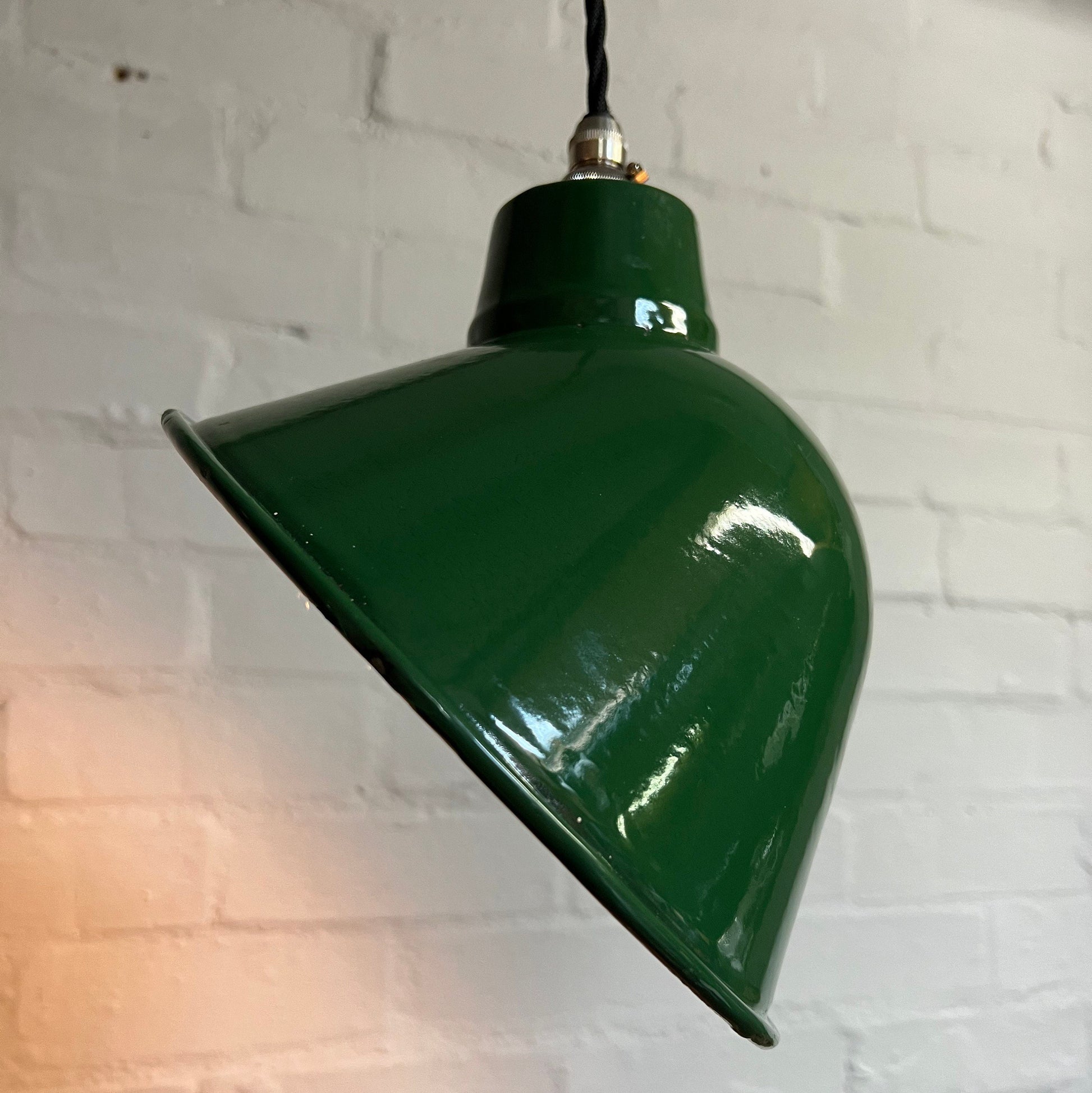 Maxlume 1920s Green Industrial Parabolic Angled Shade Pendant Set Light