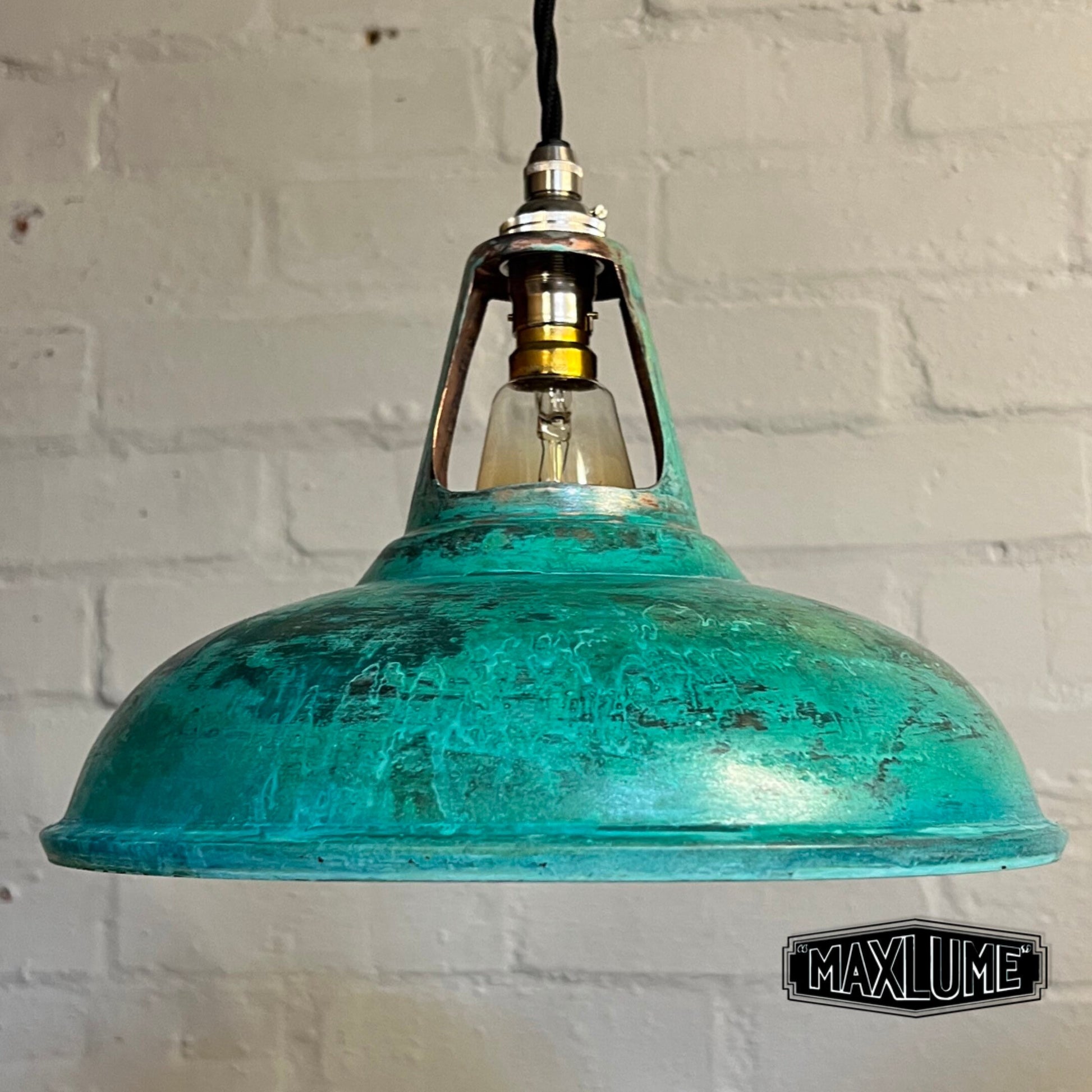 Cawston ~ Solid Copper Verdigris Patina Shade 1932 Design Pendant Set Light | Ceiling Dining Room Kitchen Table | Vintage | 11 Inch