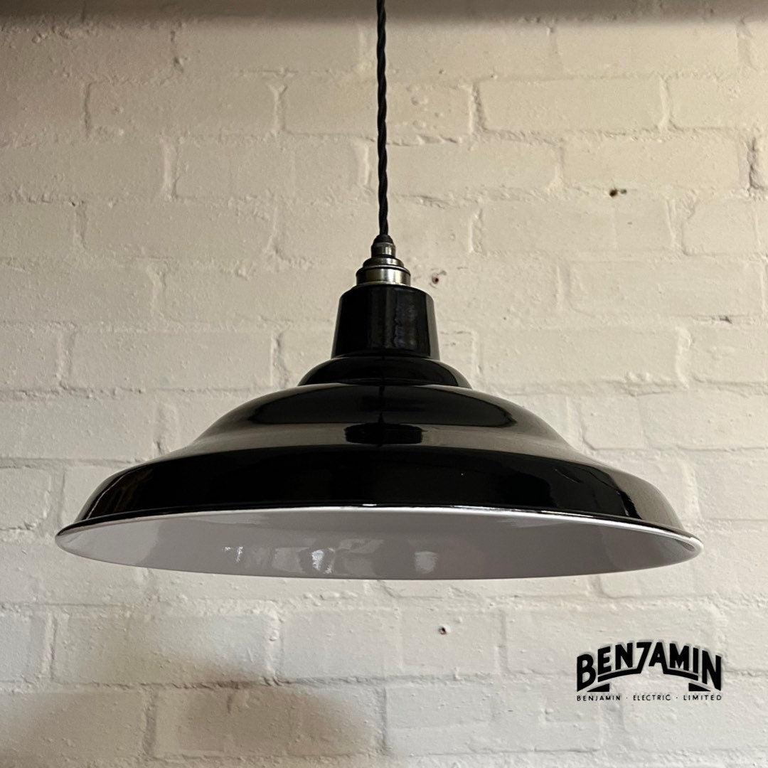 Bawsey ~ Jet Black Industrial factory shade light ceiling dining room kitchen table vintage edison filament lamps pendant 16 Inch