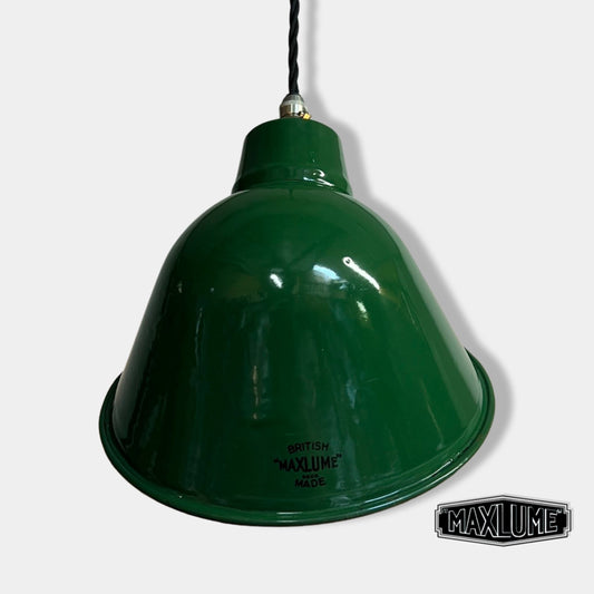 Maxlume 1920s Green Industrial Parabolic Angled Shade Pendant Set Light