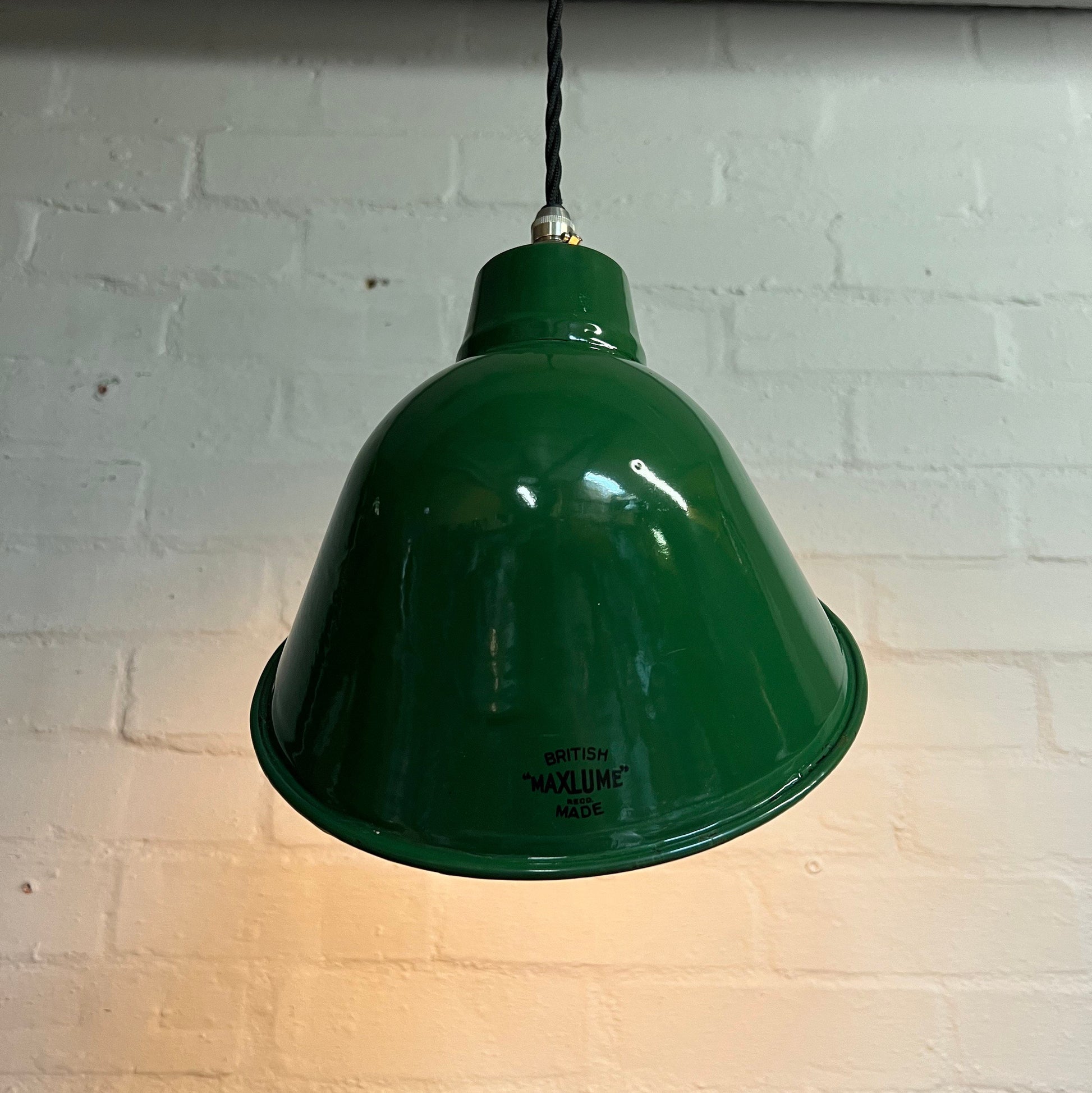 Maxlume 1920s Green Industrial Parabolic Angled Shade Pendant Set Light