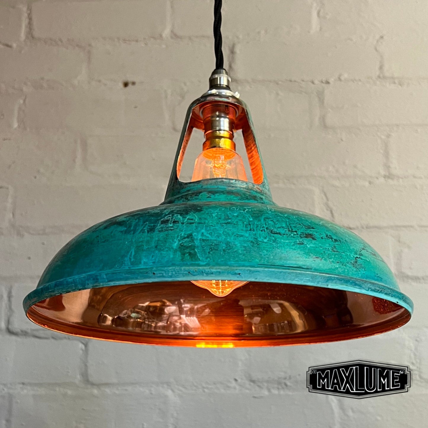 Cawston ~ Solid Copper Verdigris Patina Shade 1932 Design Pendant Set Light | Ceiling Dining Room Kitchen Table | Vintage | 11 Inch