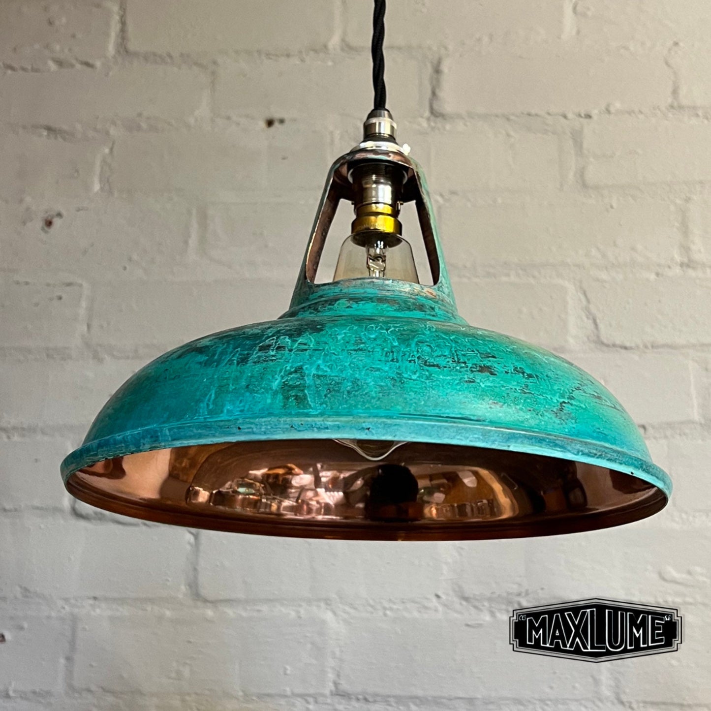 Cawston ~ Solid Copper Verdigris Patina Shade 1932 Design Pendant Set Light | Ceiling Dining Room Kitchen Table | Vintage | 11 Inch