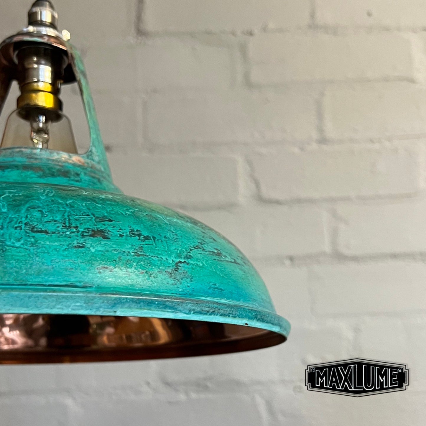 Cawston ~ Solid Copper Verdigris Patina Shade 1932 Design Pendant Set Light | Ceiling Dining Room Kitchen Table | Vintage | 11 Inch