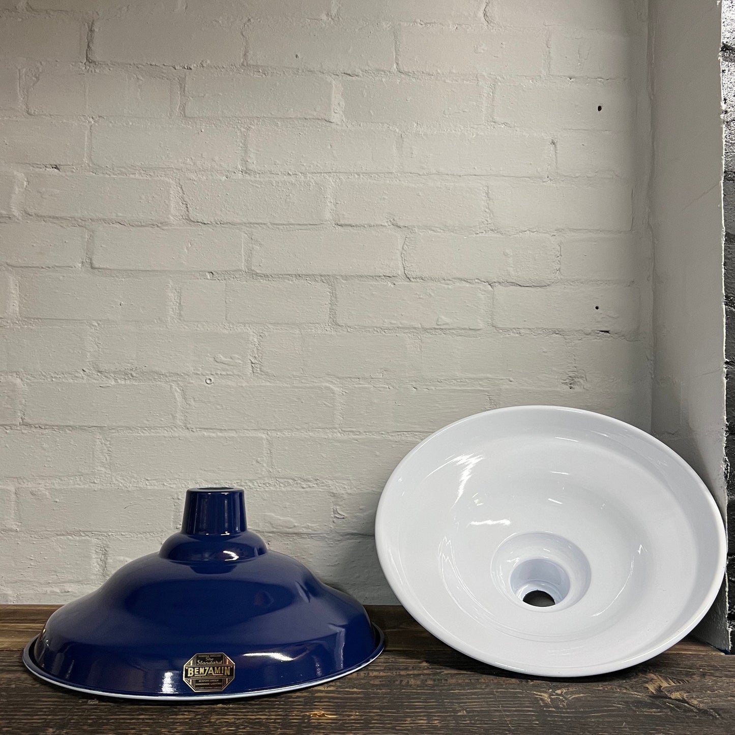 Bawsey ~ *Worn* Royal Blue Industrial factory shade light ceiling ~ 16 Inch