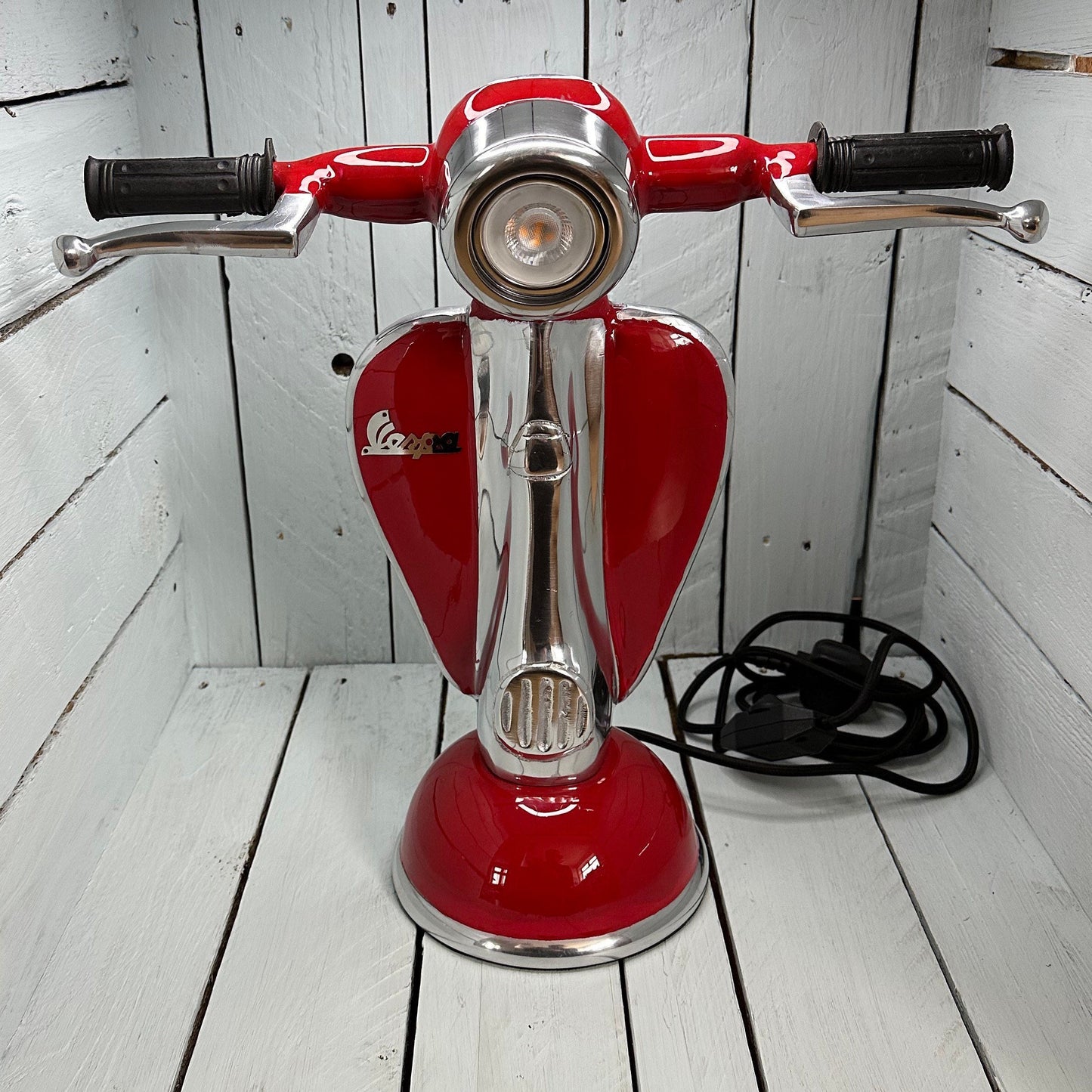 Vespa Red Scooter Table Lamp Vintage Style | Fabric Cable | Bedroom | Bedside Reading Light | Retro | Dimmable LED Bulb by Maxlume