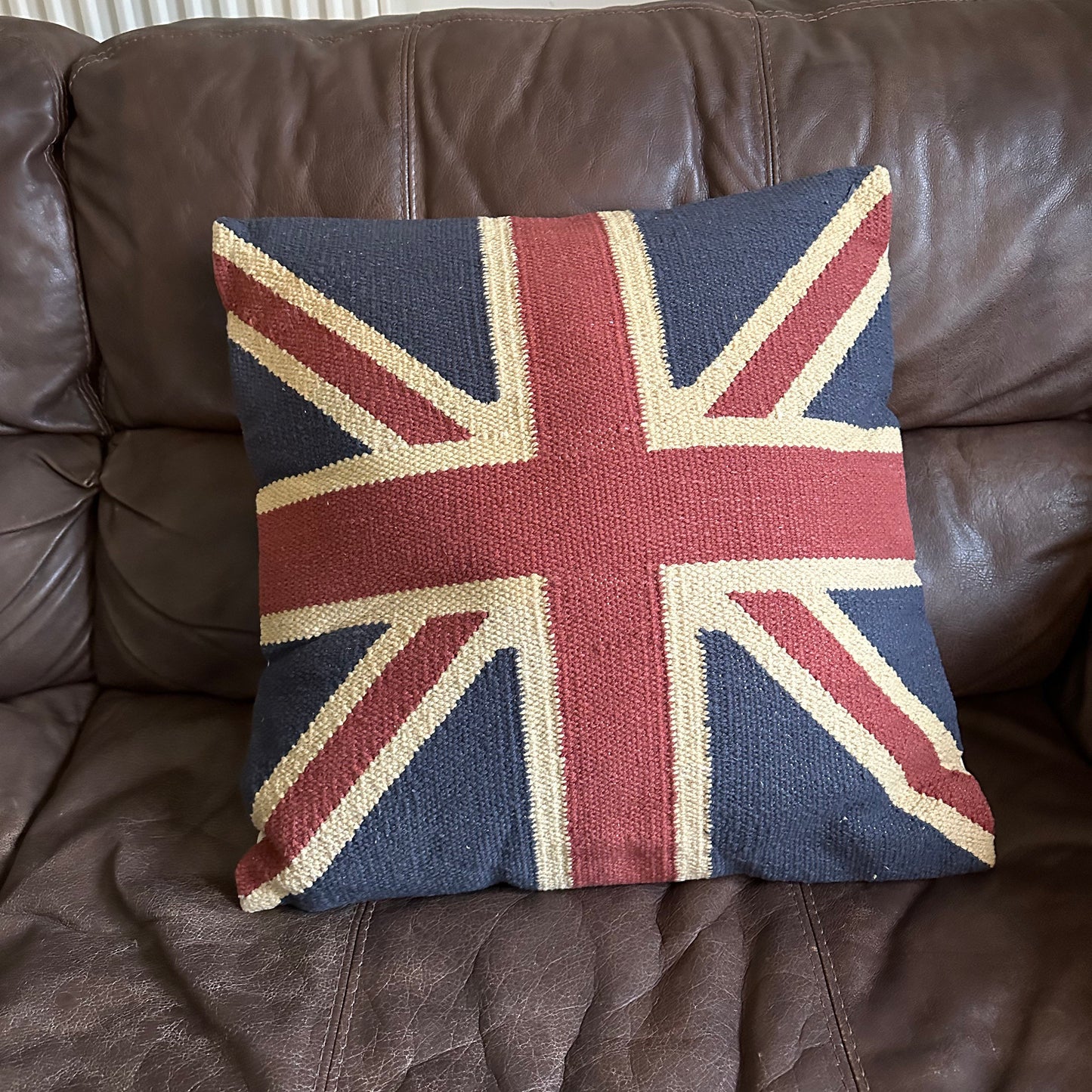 Hand Crafted Union Jack Flag Large 18” Cushion | Great Britain | Vintage Style | Man Cave