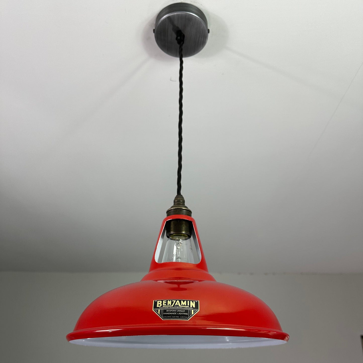 Cawston ~ British Red Solid Lampshade Slotted Design Pendant Set Light ~ 11 Inch