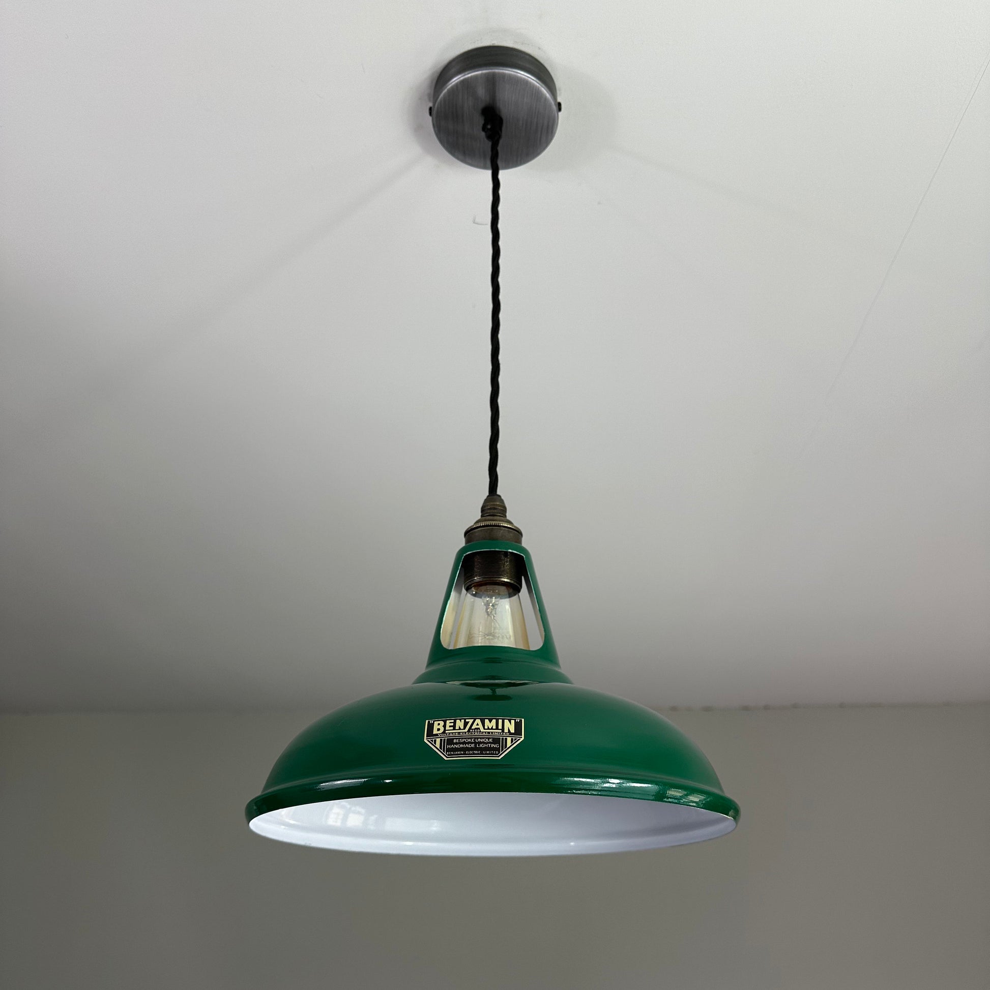 Cawston ~ Racing Green Solid Shade Slotted Design Pendant Set Light ~ 11 Inch