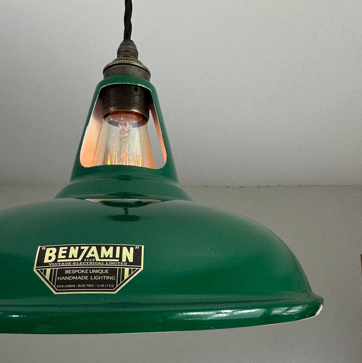 Cawston ~ Racing Green Solid Shade Slotted Design Pendant Set Light ~ 11 Inch