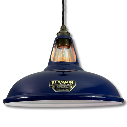 Cawston ~ *Worn* Blue Solid Shade Slotted Design Pendant Set Light | Ceiling Dining Room | Kitchen Table | Vintage Bulb