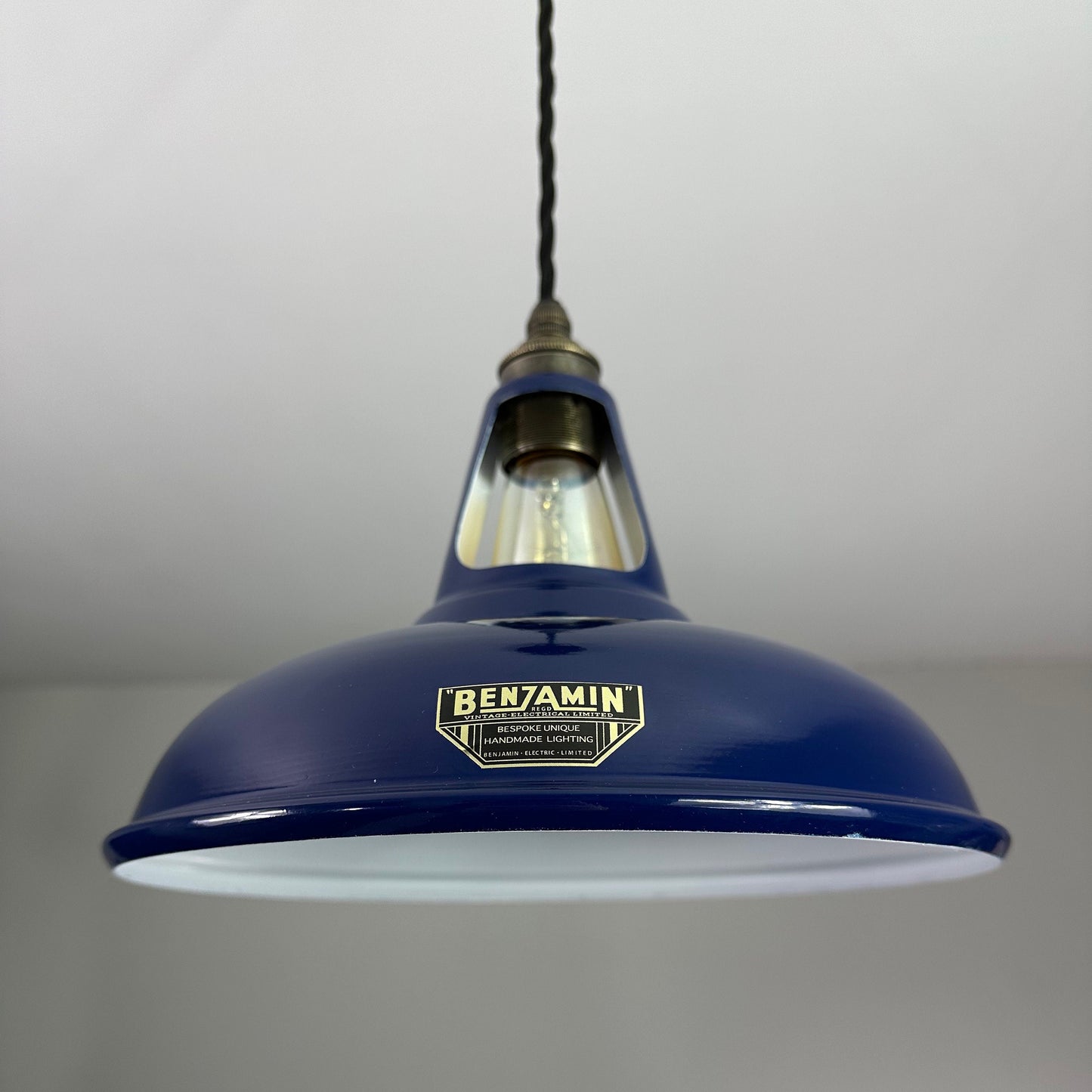 Cawston ~ *Worn* Blue Solid Shade Slotted Design Pendant Set Light | Ceiling Dining Room | Kitchen Table | Vintage Bulb