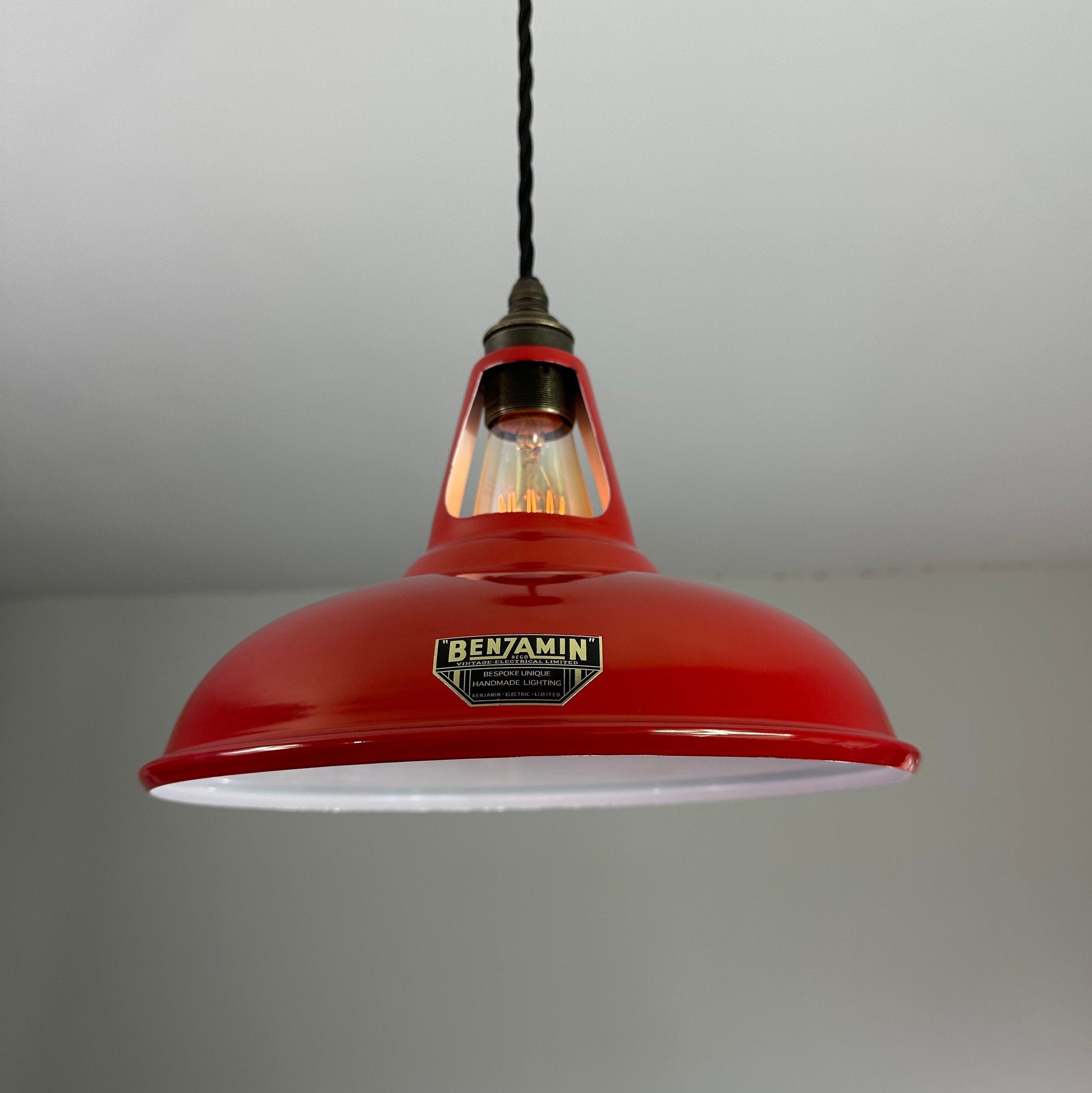 Cawston ~ British Red Solid Lampshade Slotted Design Pendant Set Light ~ 11 Inch