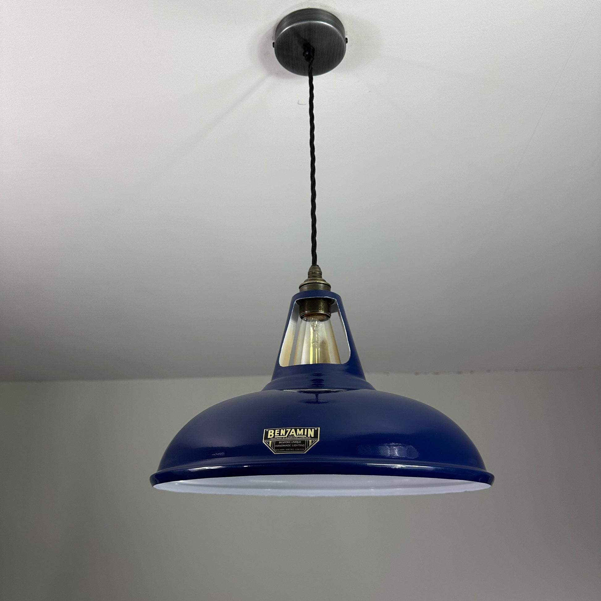 Cawston XL ~ Blue Solid Lampshade Slotted Design Pendant Set Light ~ 14 Inch