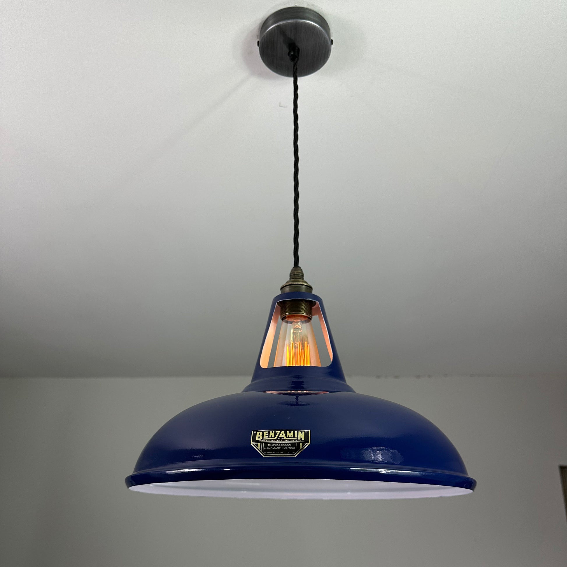 Cawston XL ~ Blue Solid Lampshade Slotted Design Pendant Set Light ~ 14 Inch