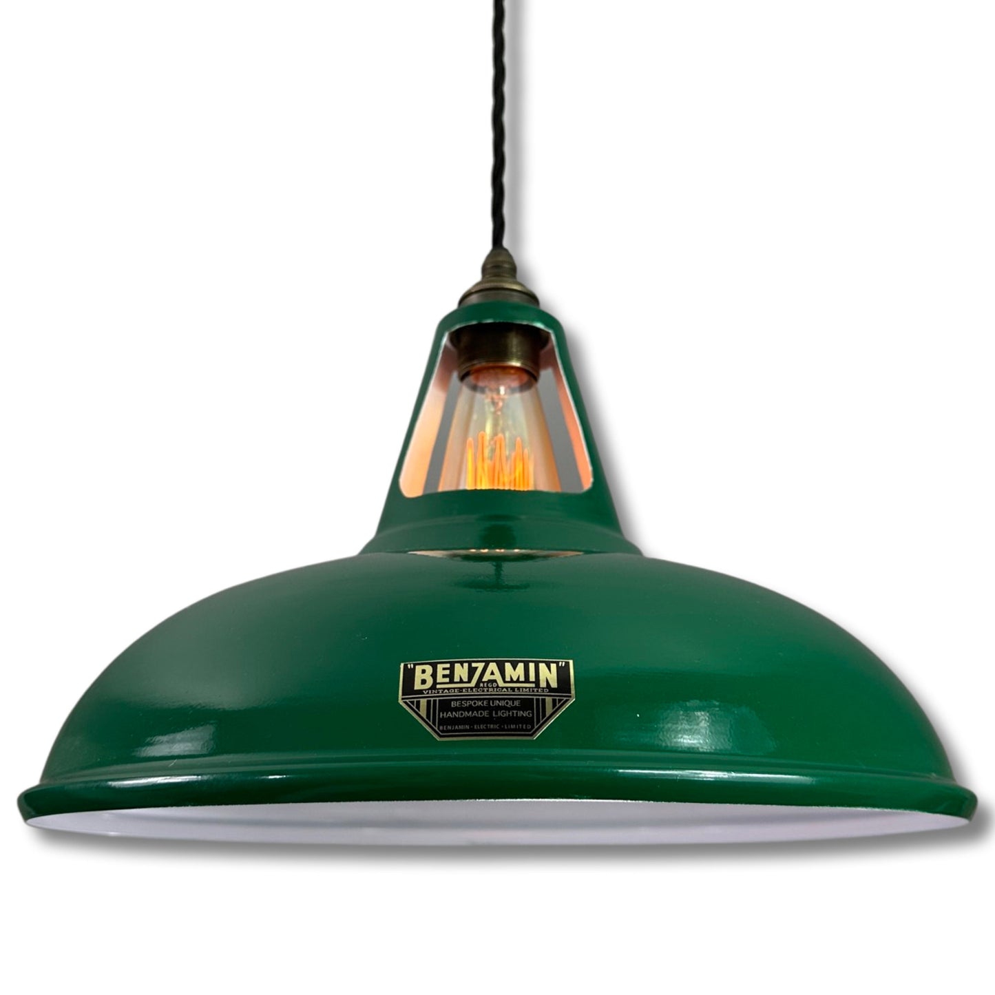 Cawston XL ~ **Worn** Racing Green Solid Shade Slot Design Pendant Set Light ~ 14 Inch