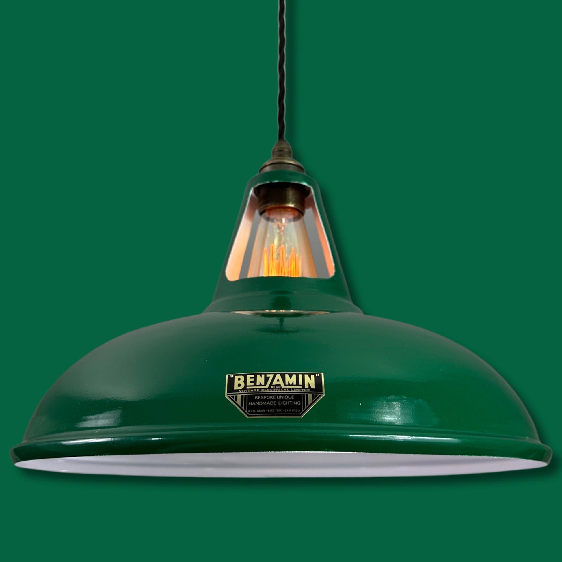 Cawston XL ~ **Worn** Racing Green Solid Shade Slot Design Pendant Set Light ~ 14 Inch