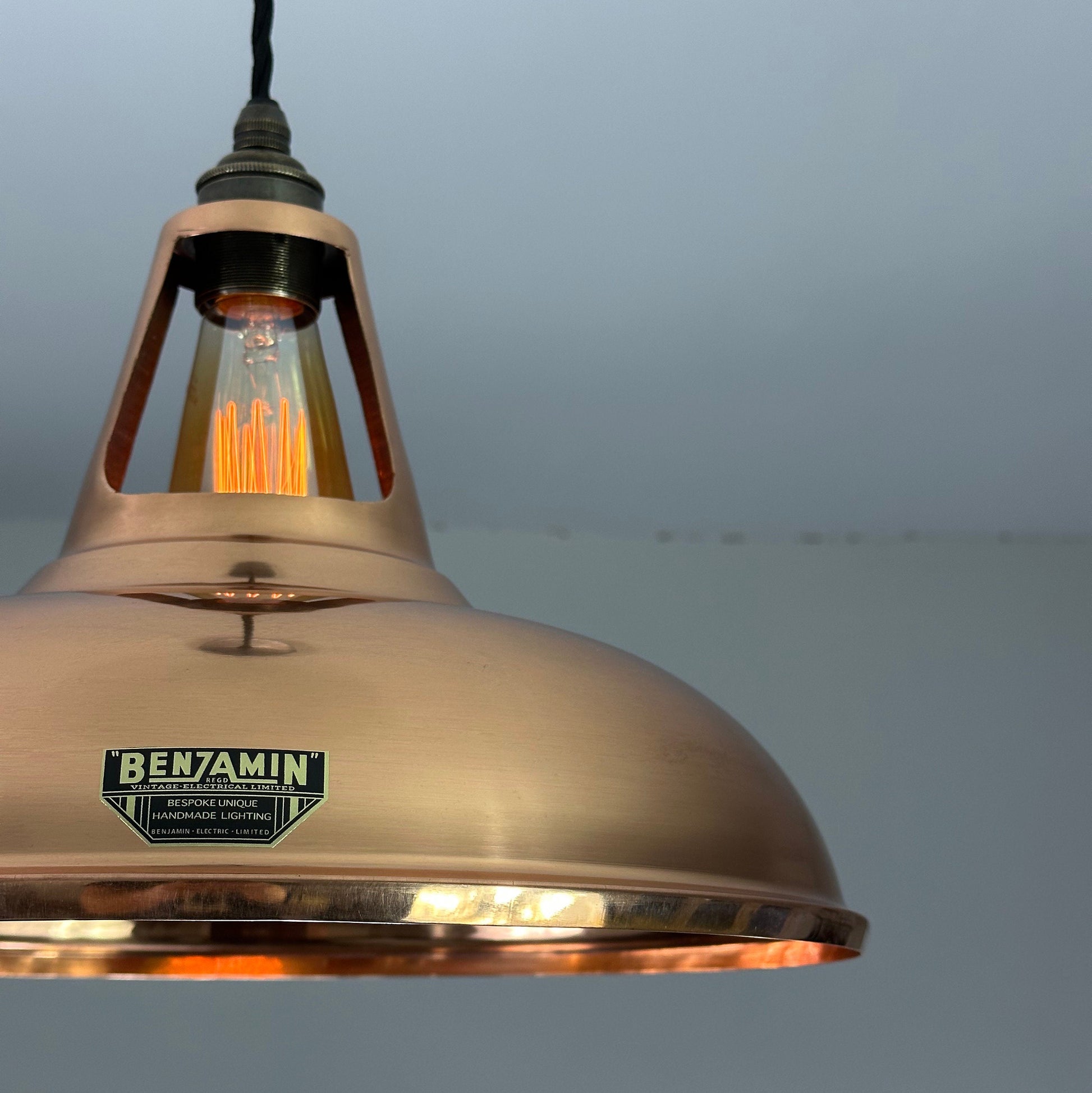 Cawston XL ~ *Worn* Solid Copper Supersized Shade Slotted Design Pendant Set Light ~ 14 Inch