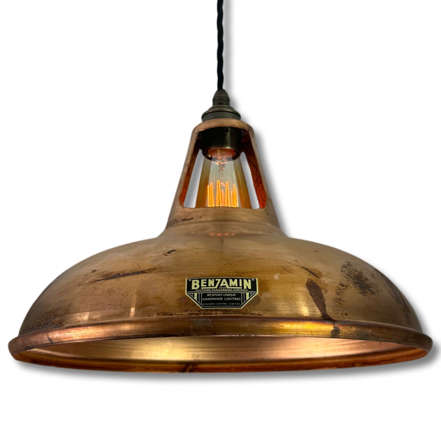 Cawston XL ~ **Worn** Antique Copper Shade 1933 Design Pendant Set Light | Ceiling Dining Room | Kitchen Table | 14 Inch