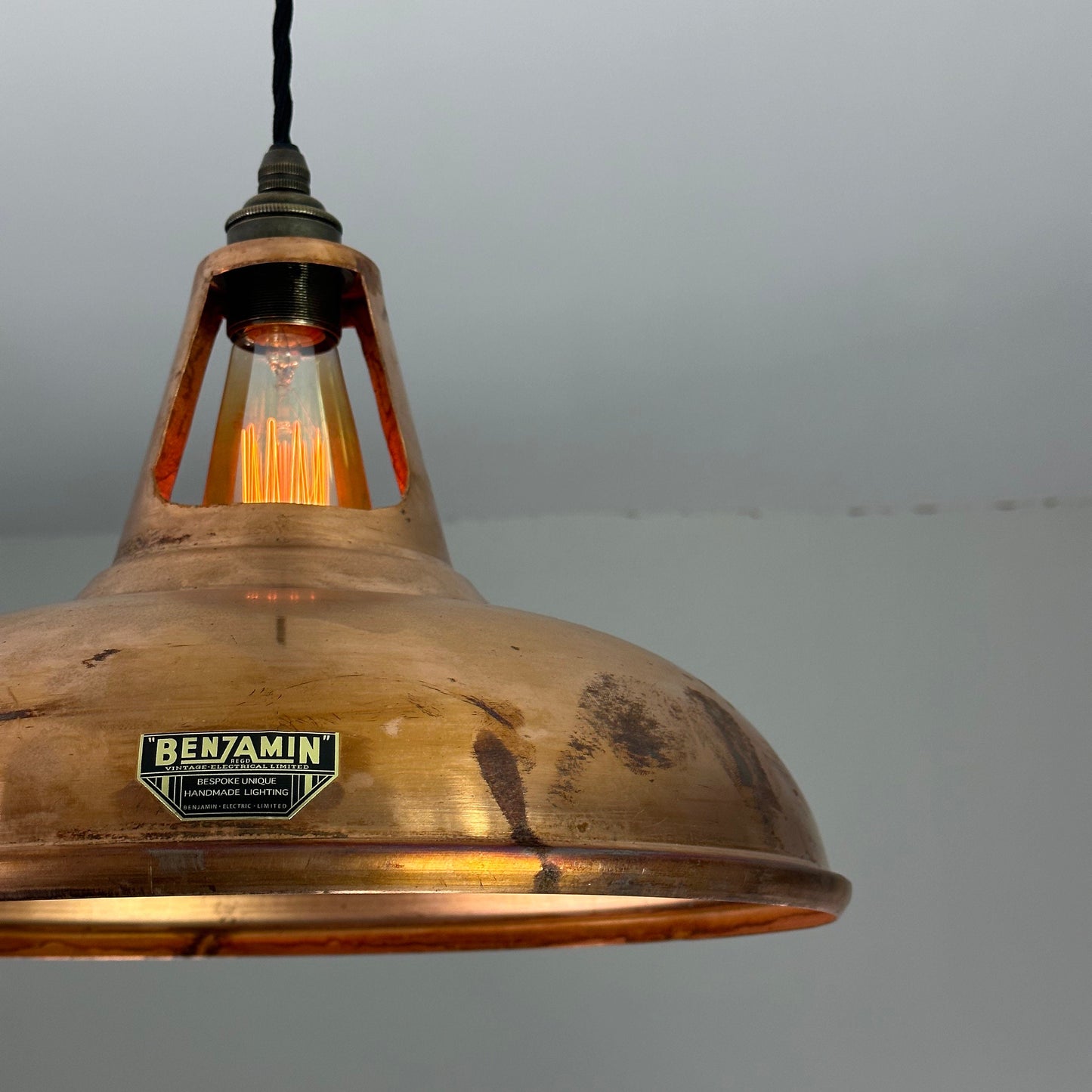 Cawston XL ~ **Worn** Antique Copper Shade 1933 Design Pendant Set Light | Ceiling Dining Room | Kitchen Table | 14 Inch