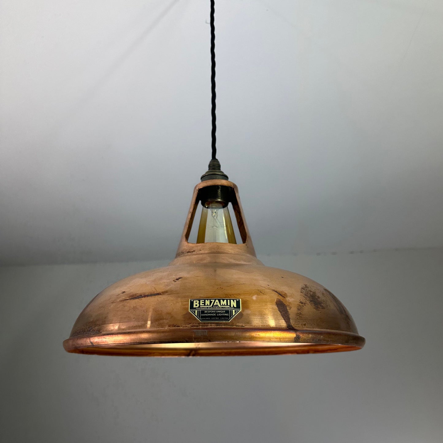 Cawston XL ~ **Worn** Antique Copper Shade 1933 Design Pendant Set Light | Ceiling Dining Room | Kitchen Table | 14 Inch