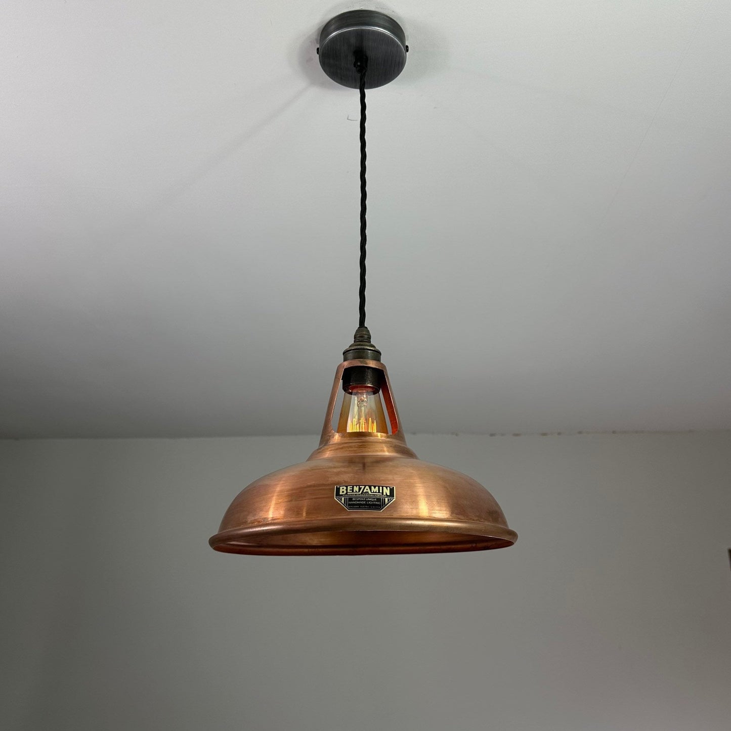 Cawston ~ Antique Copper Lampshade Slotted Design Pendant Ceiling Light ~ 11 Inch