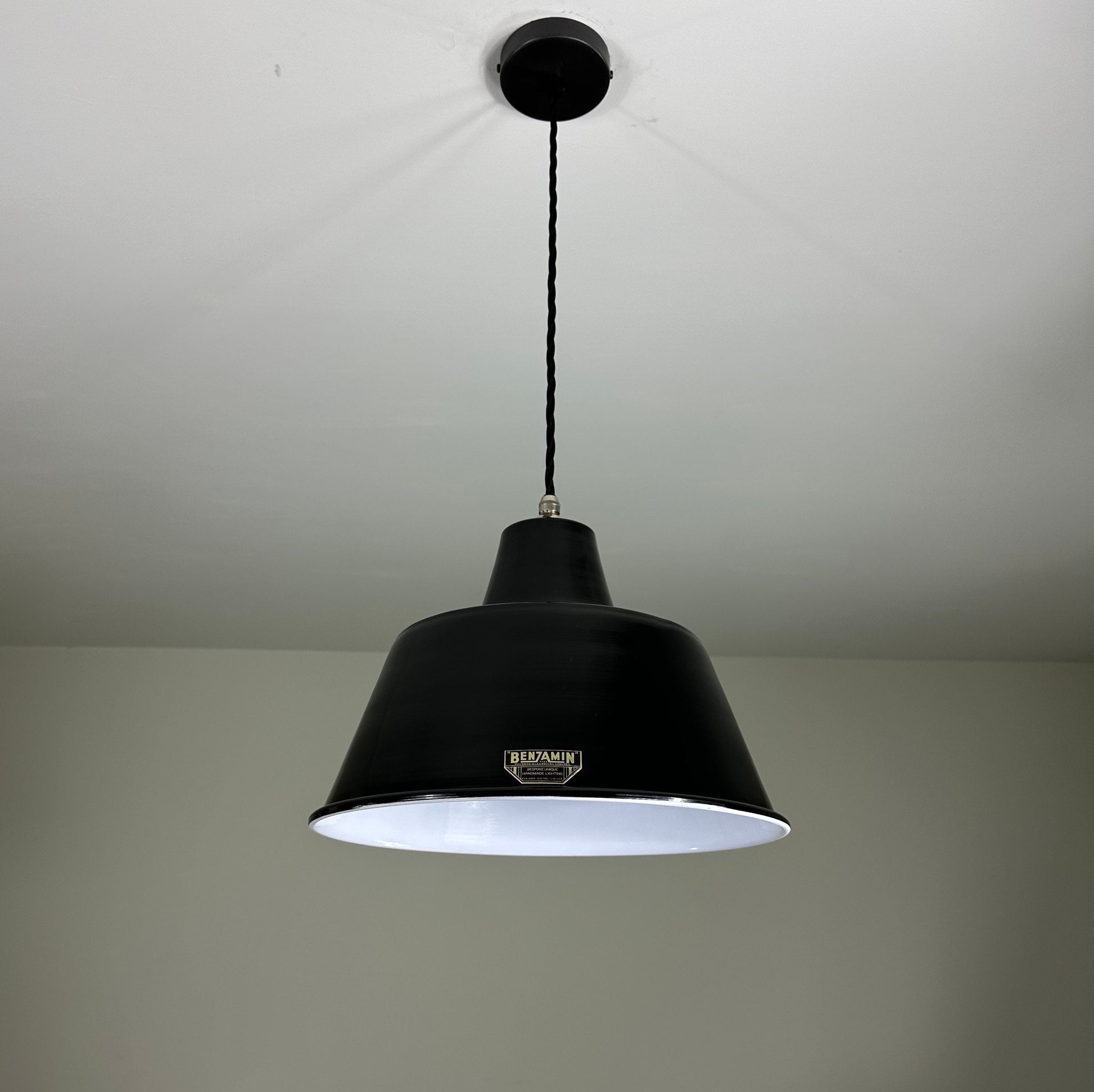 Pentney ~ **Worn** Midnight Black Industrial factory shade Dome light ceiling ~ 13.5 Inch