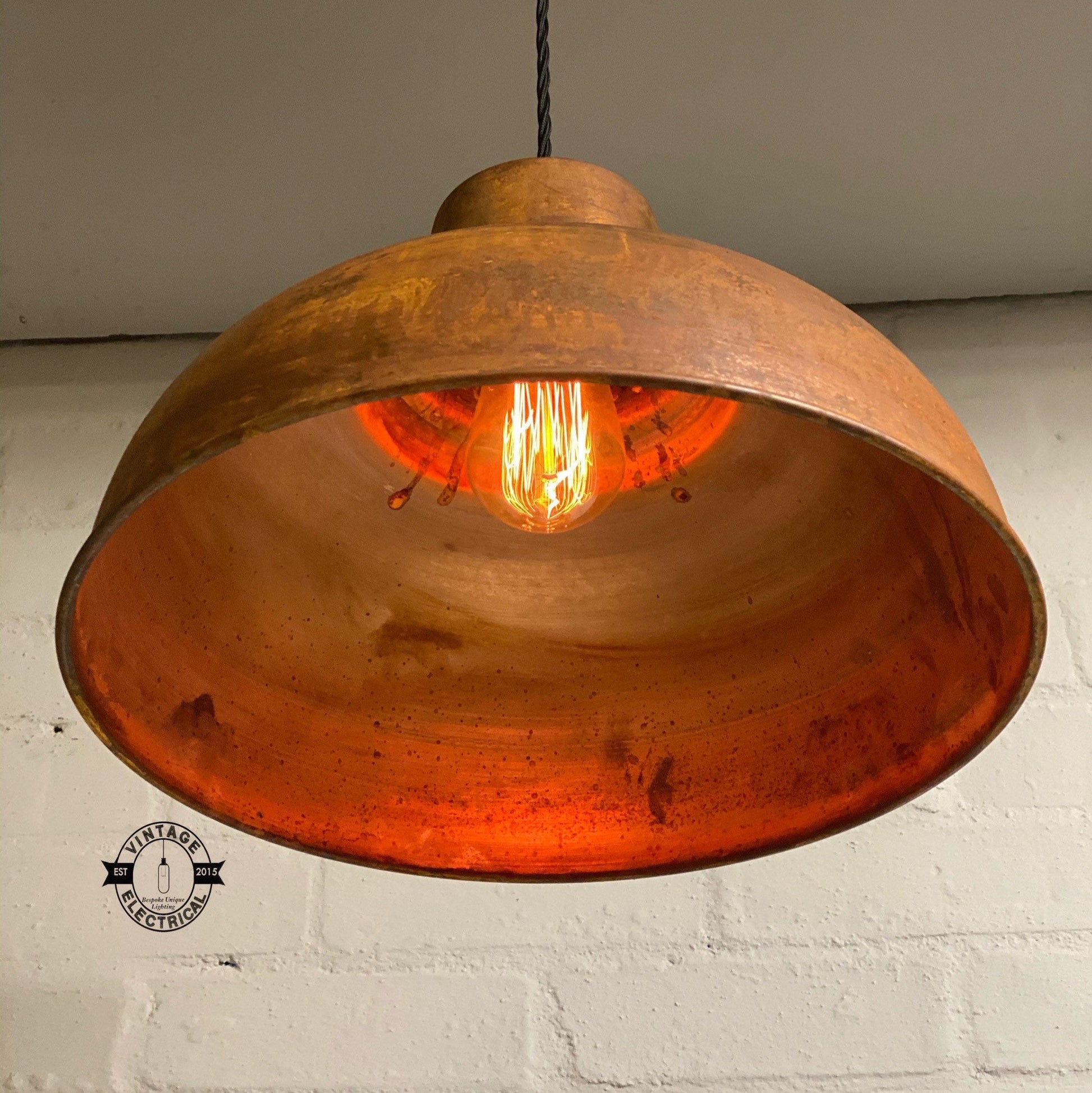 Salthouse XL ~ Genuine Rusted Solid Industrial Shade Pendant Set Light | Ceiling Dining Room | Kitchen Table | Vintage Bulb 14.5 Inch