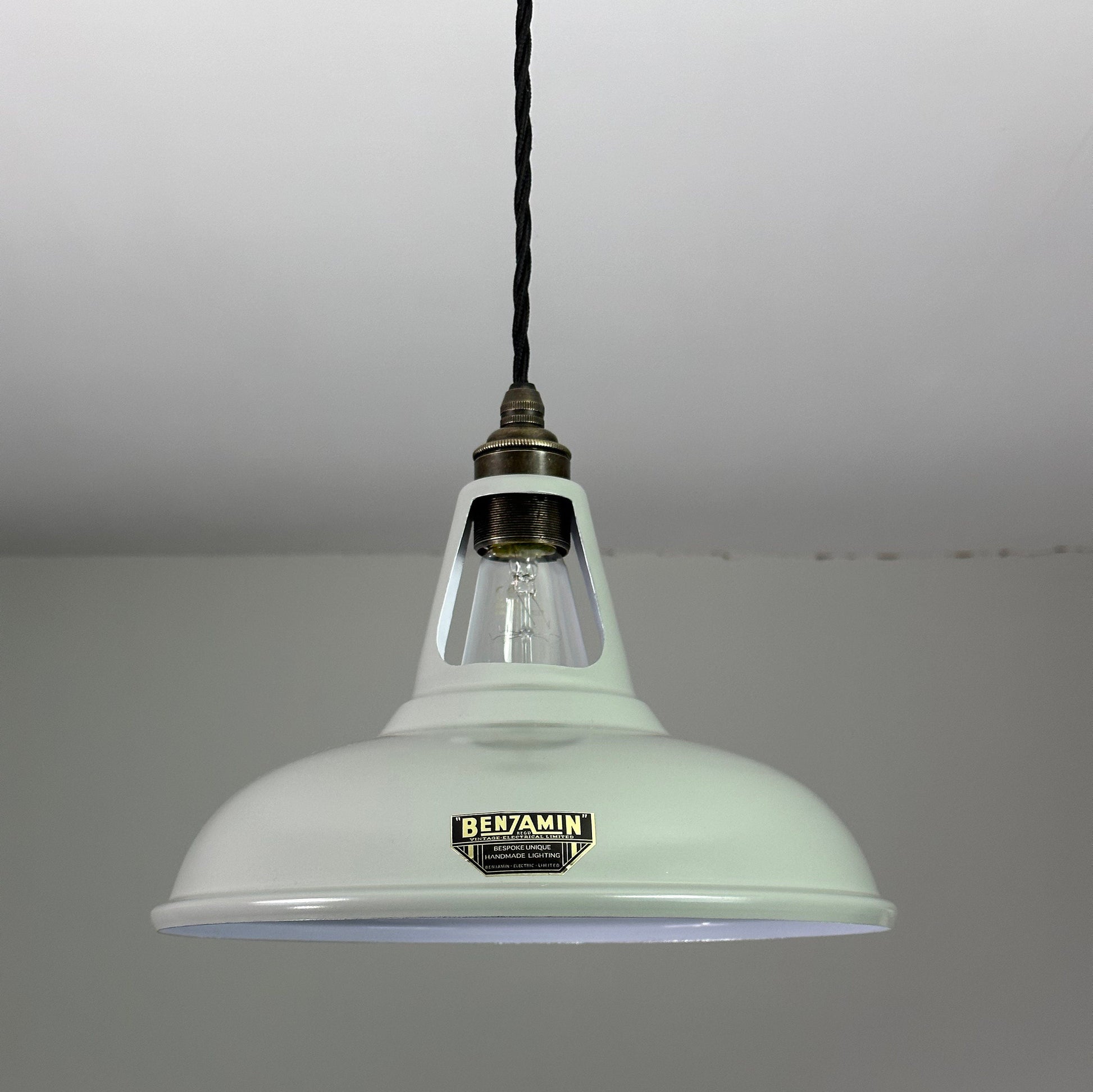 Cawston ~ *Worn* Grey Solid Shade Slotted DesignPendant Set Light | Ceiling Dining Room | Kitchen Table | Vintage Filament Bulb 11 Inch