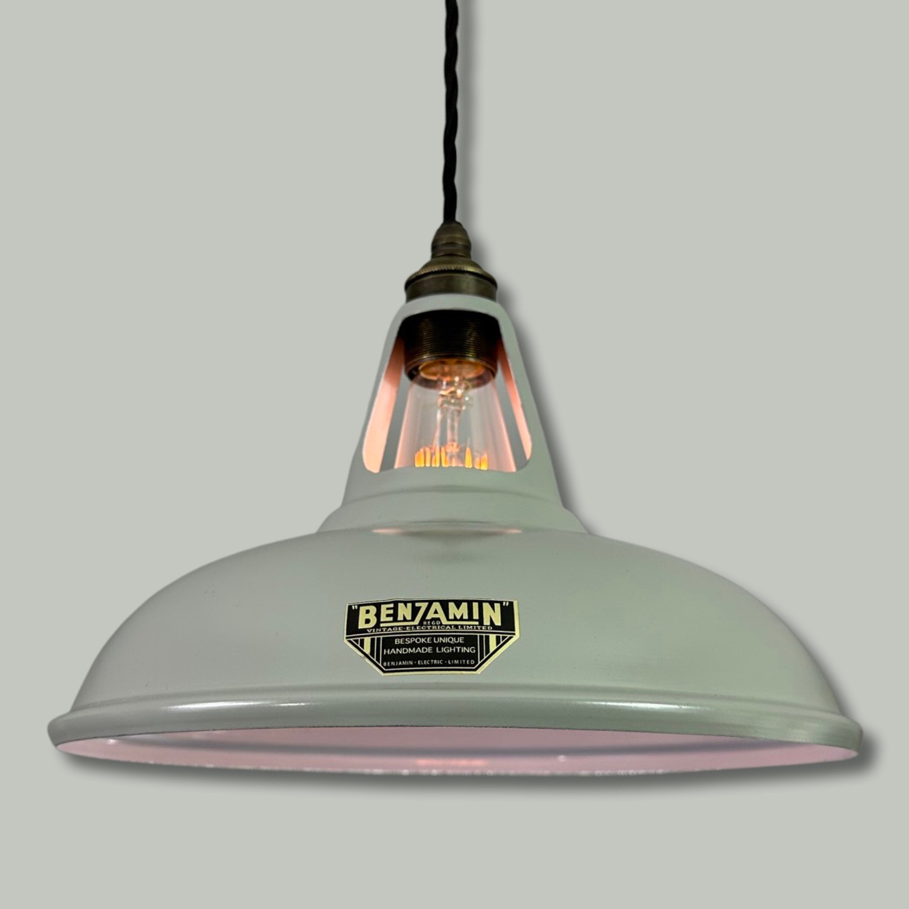 Cawston ~ Pewter Grey Solid good Shade 1932 Design Pendant Set Light | Ceiling Dining Room | Kitchen Table | Vintage Filament Bulb