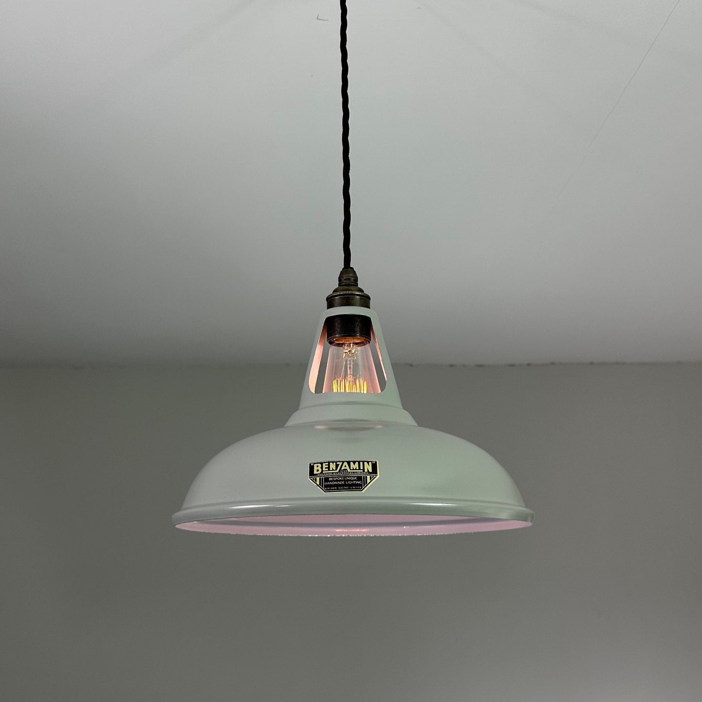 Cawston ~ *Worn* Grey Solid Shade Slotted DesignPendant Set Light | Ceiling Dining Room | Kitchen Table | Vintage Filament Bulb 11 Inch