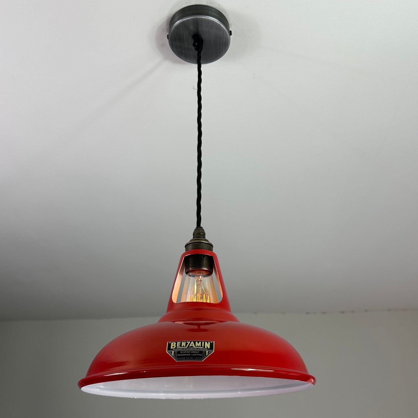 Cawston ~ British Red Solid Lampshade Slotted Design Pendant Set Light ~ 11 Inch