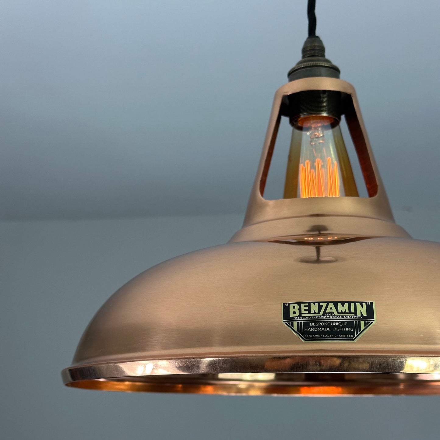 Cawston XL ~ Solid Copper Supersized Shade Slotted Design Pendant Set Light | Ceiling Dining Room | Kitchen Table | Large Coolie | 14 Inch