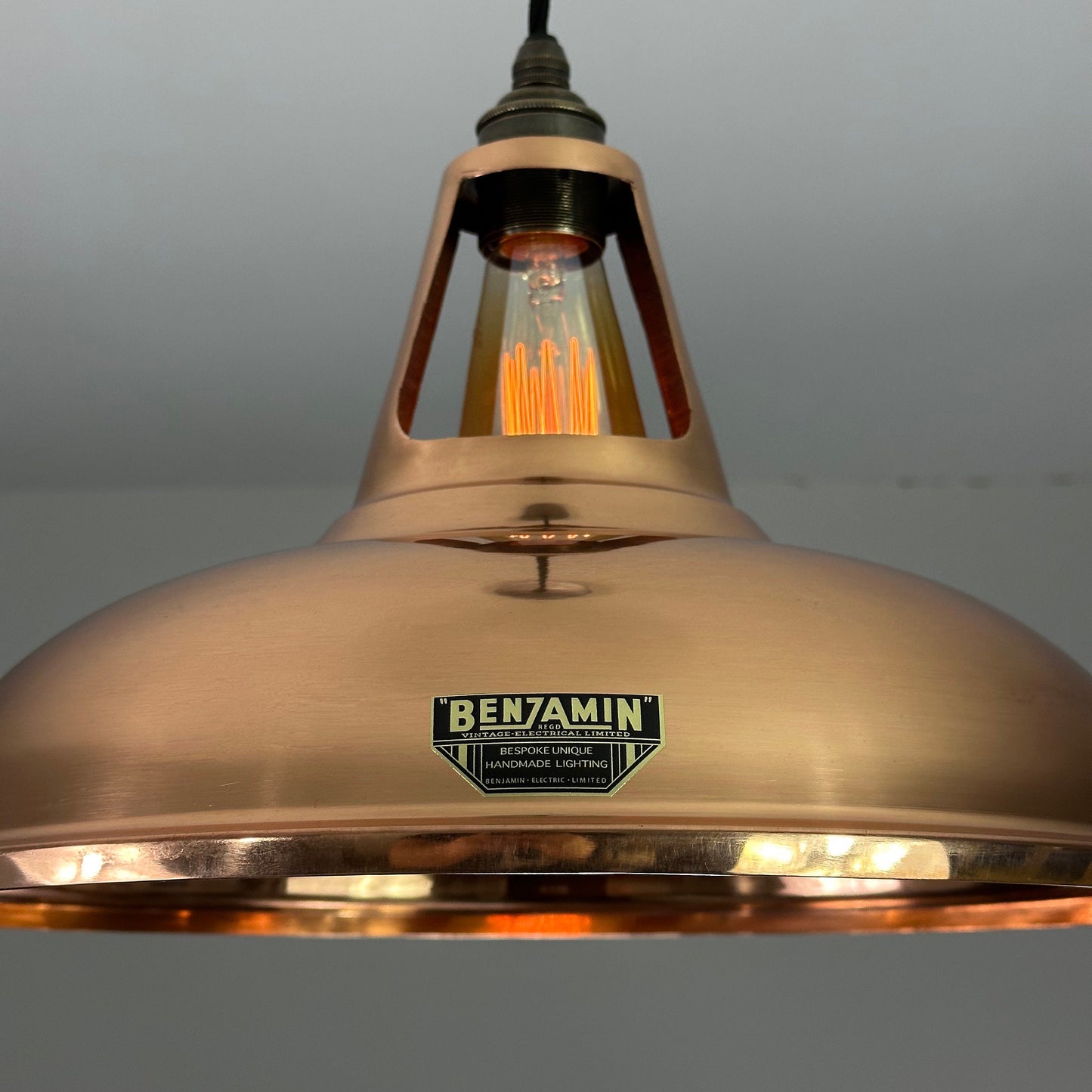 Cawston XL ~ *Worn* Solid Copper Supersized Shade Slotted Design Pendant Set Light ~ 14 Inch