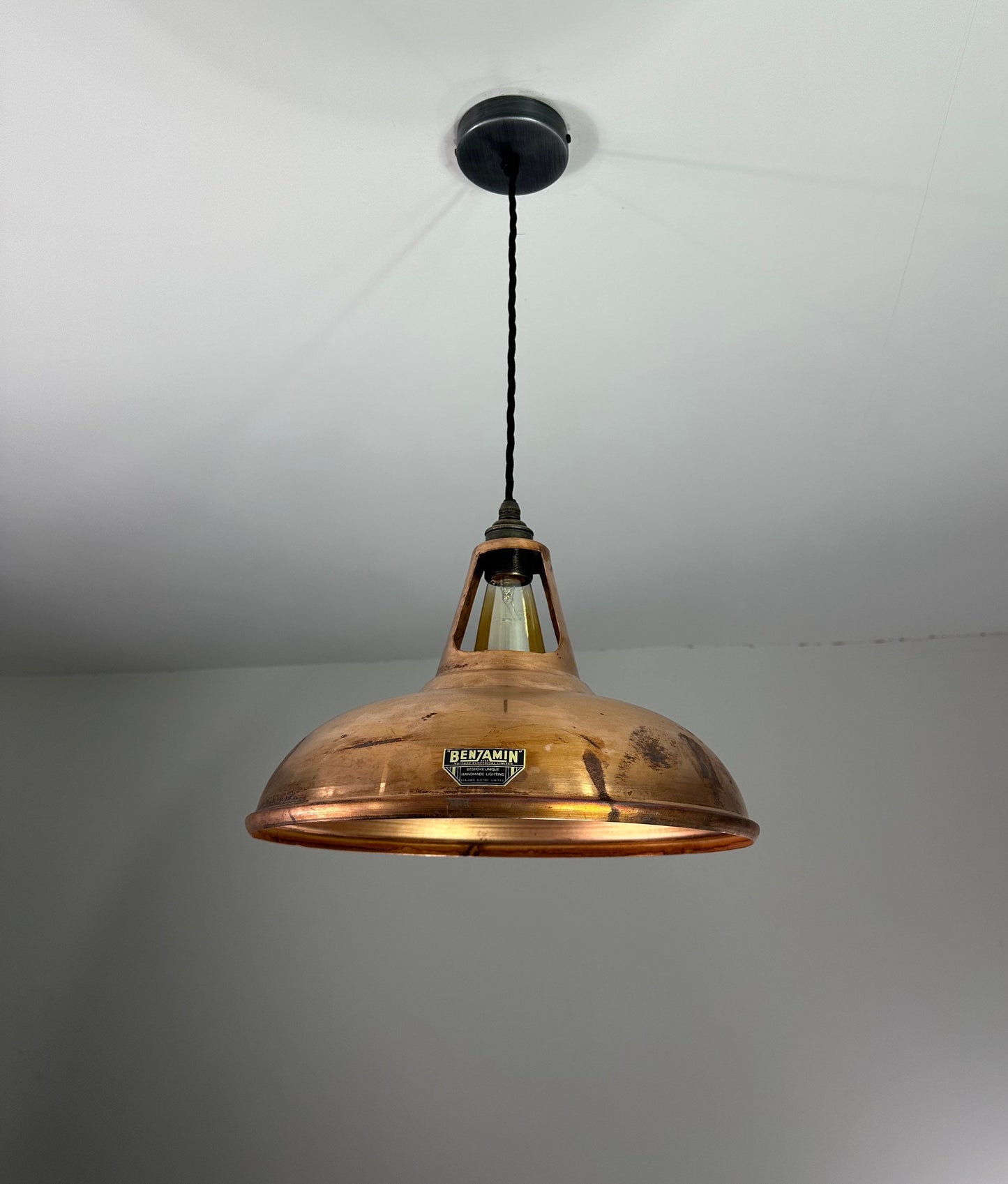 Cawston XL ~ **Worn** Antique Copper Shade 1933 Design Pendant Set Light | Ceiling Dining Room | Kitchen Table | 14 Inch