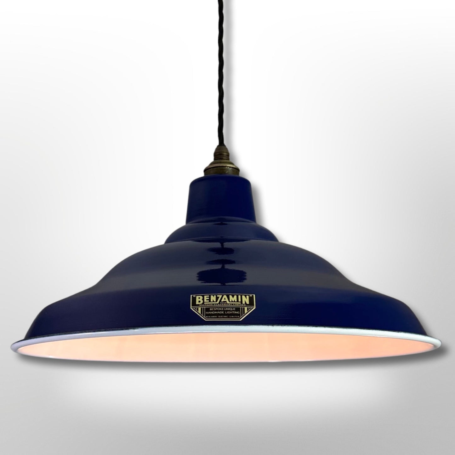 Bawsey ~ *Worn* Royal Blue Industrial factory shade light ceiling ~ 16 Inch