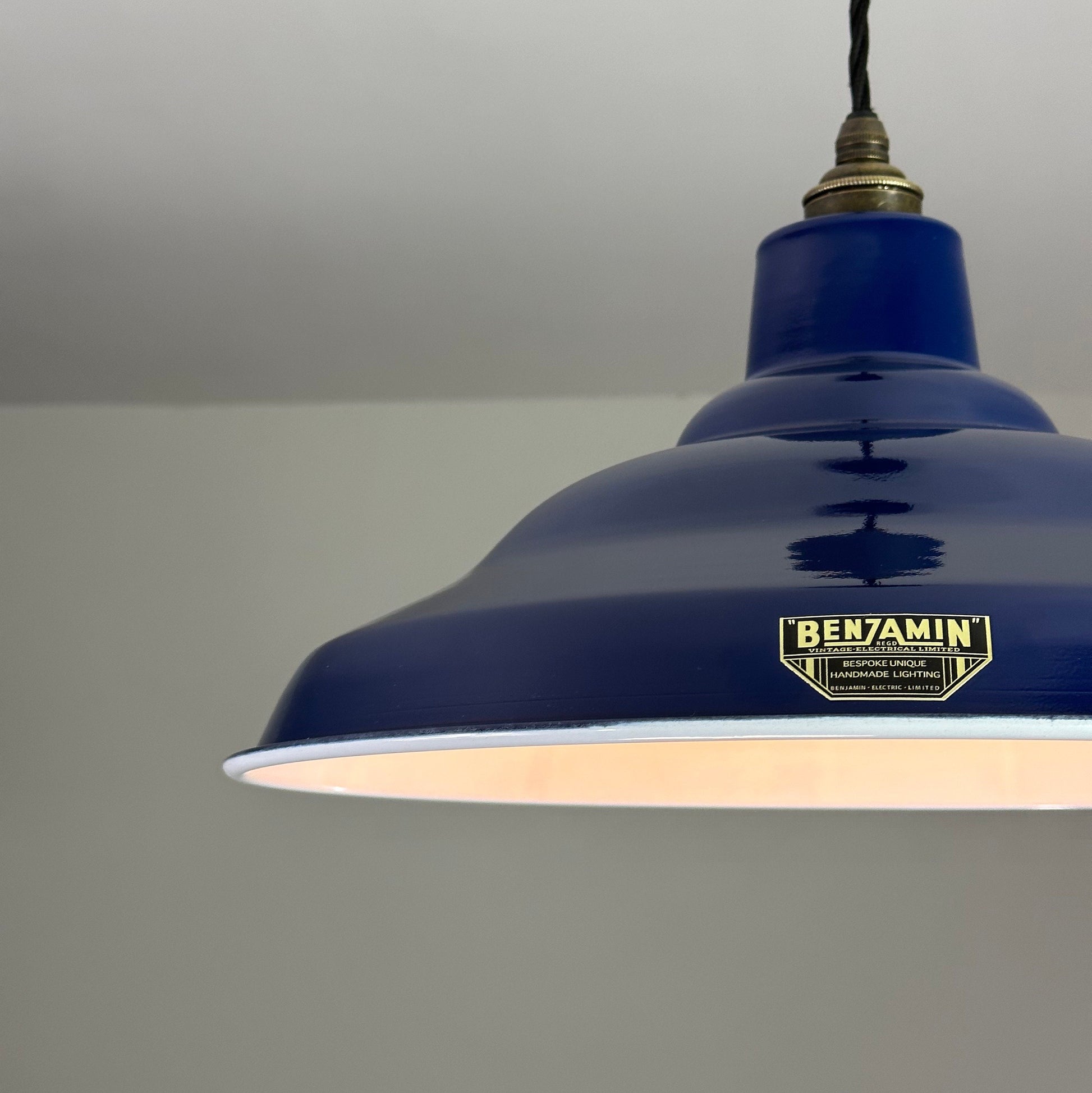 Bawsey ~ *Worn* Royal Blue Industrial factory shade light ceiling ~ 16 Inch