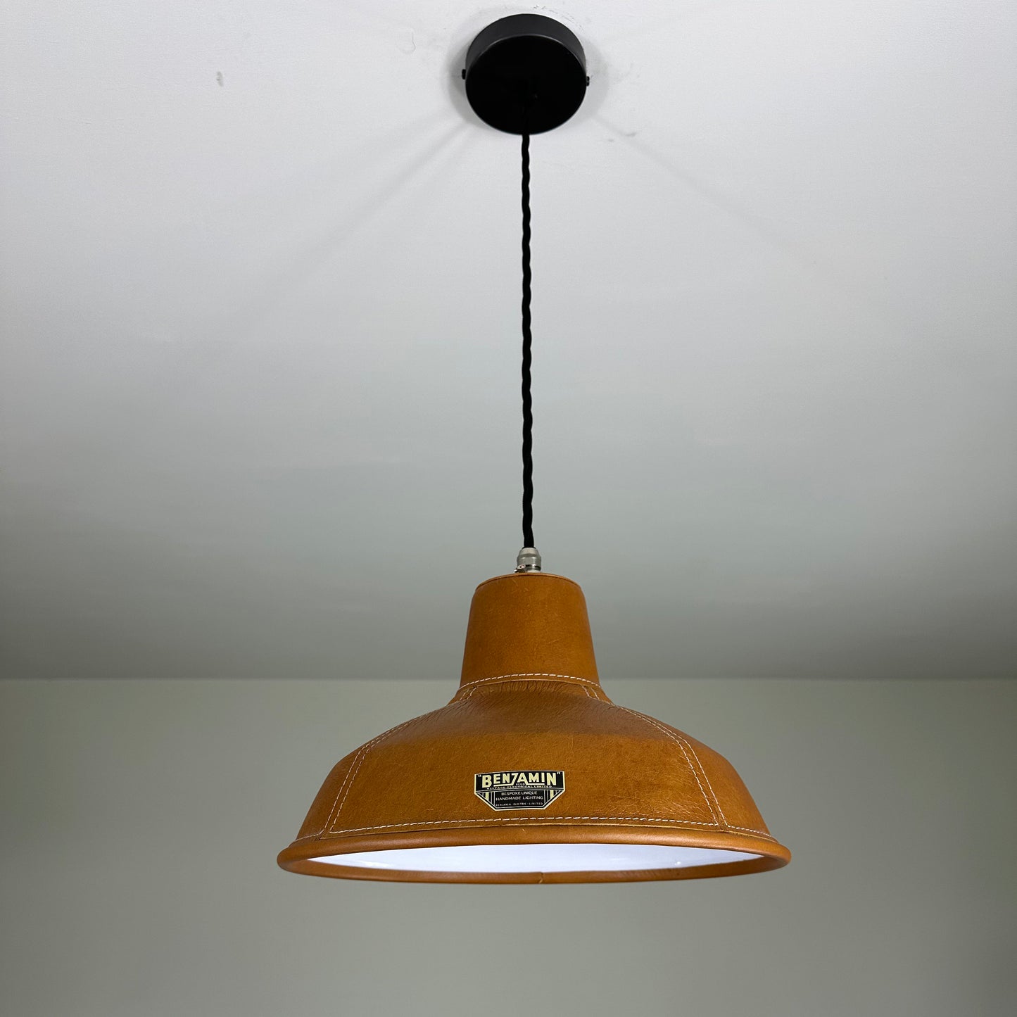 Filby ~ Tan Genuine Leather Solid Steel Lampshade Pendant Set Light ~ 12.5 Inch