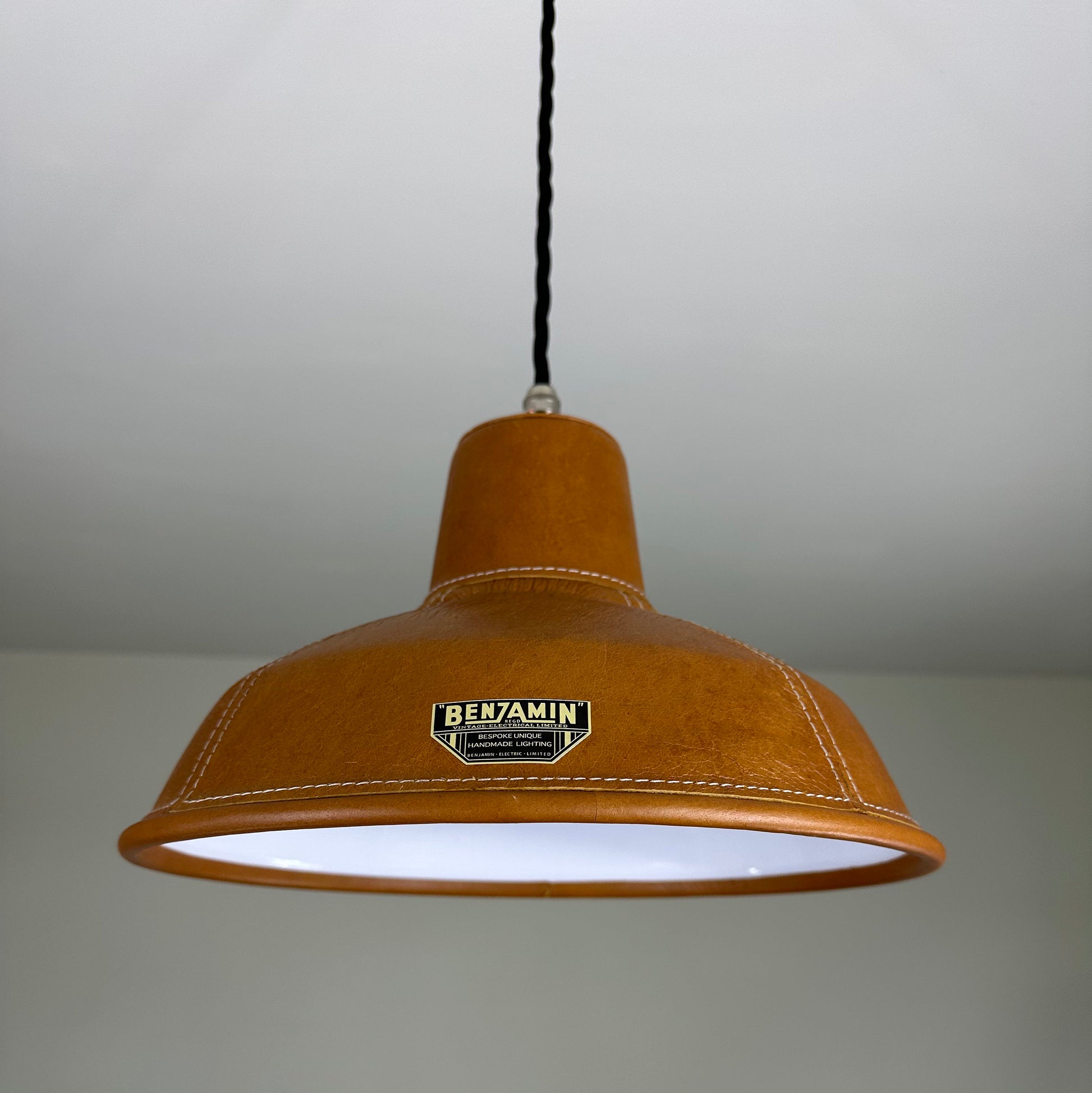 Filby ~ Tan Genuine Leather Solid Steel Lampshade Pendant Set Light ~ 12.5 Inch