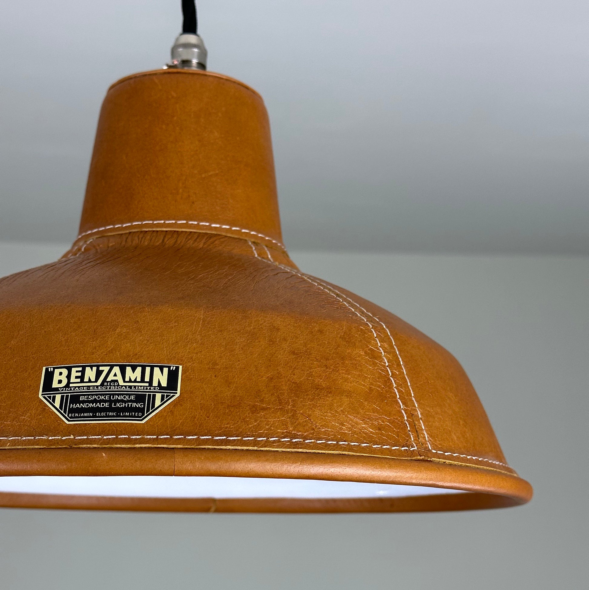 Filby ~ Tan Genuine Leather Solid Steel Lampshade Pendant Set Light ~ 12.5 Inch