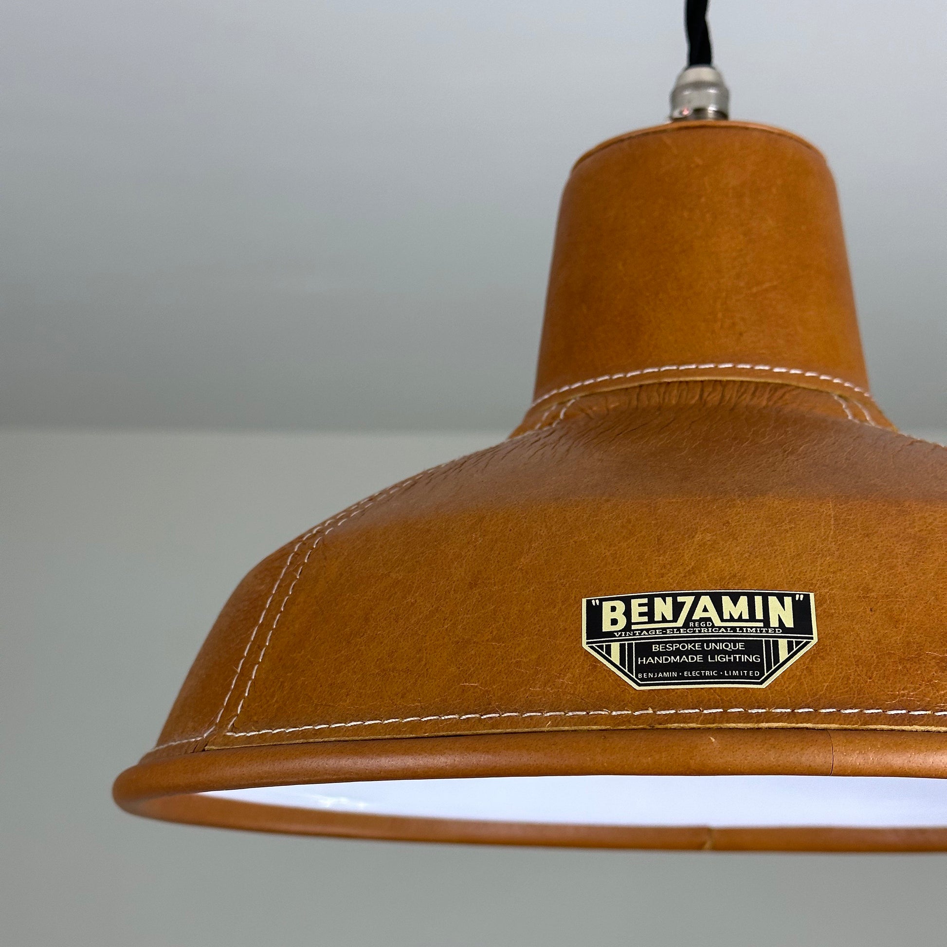 Filby ~ Tan Genuine Leather Solid Steel Lampshade Pendant Set Light ~ 12.5 Inch