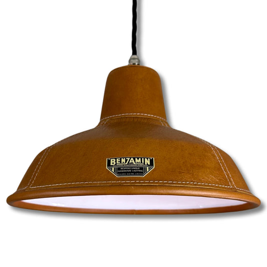 Filby ~ Tan Genuine Leather Solid Steel Lampshade Pendant Set Light ~ 12.5 Inch