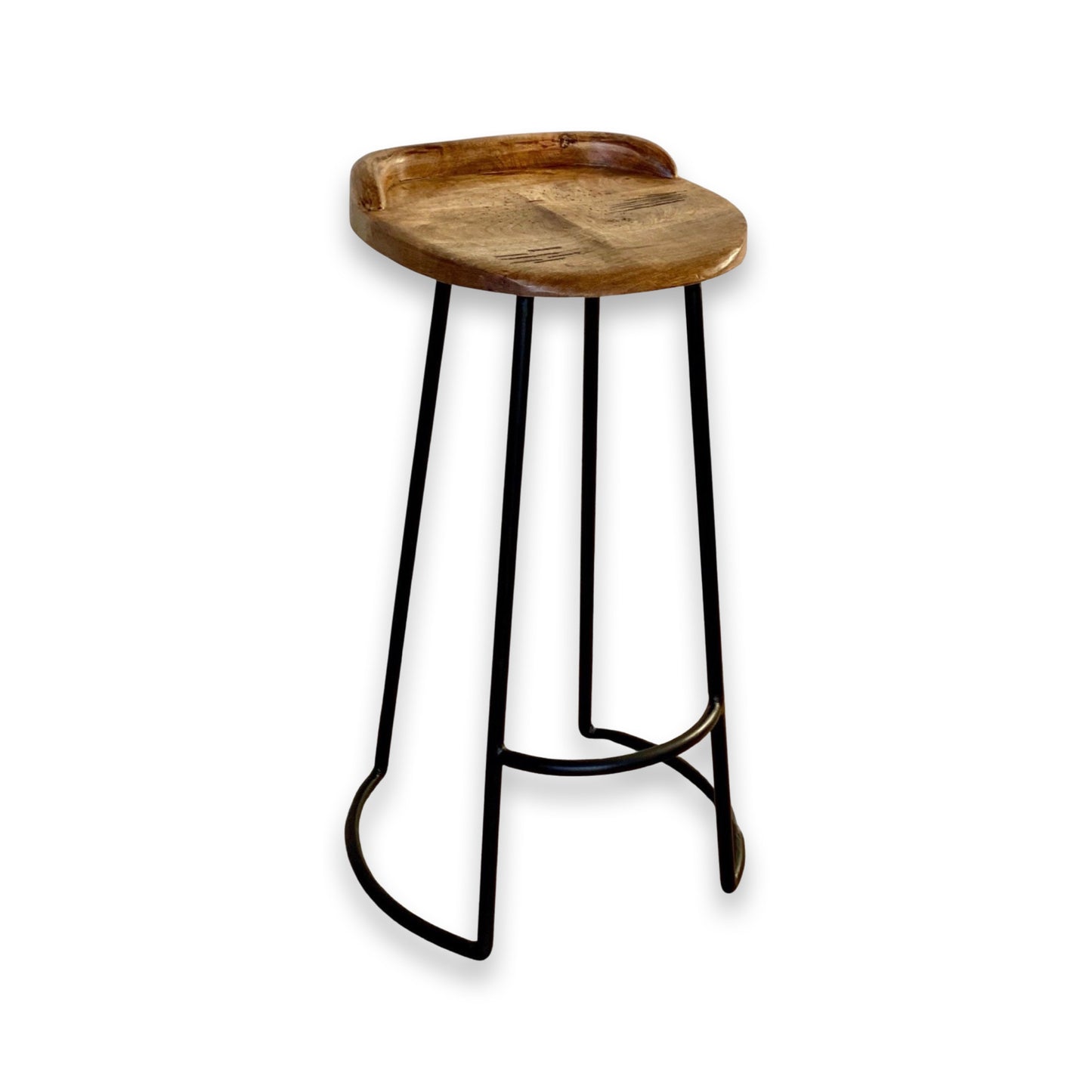 Solid Mango Wooden Top Bar Stool Kitchen Seat Black Iron